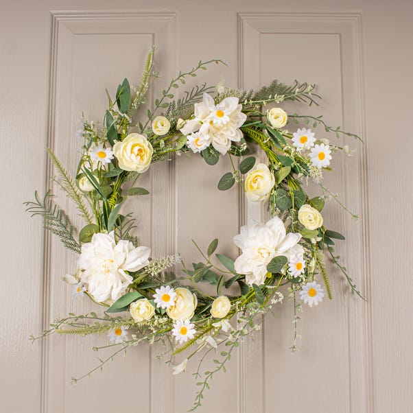 Artificial White Spring Florals Classic Wreath image 1 of 8