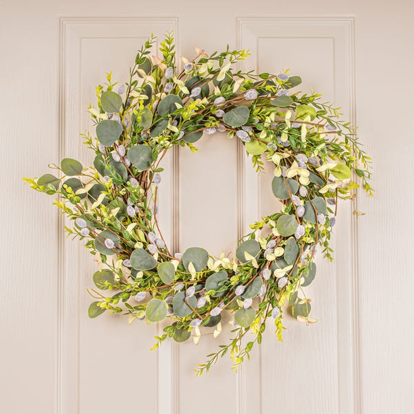 Artificial Eucalyptus Foliage and Pussy Willow Wreath image 1 of 6