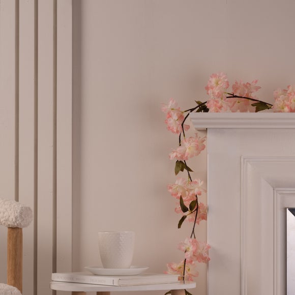 Click to view product details and reviews for Set Of 2 Artificial Peach Pink Blossom Garlands.