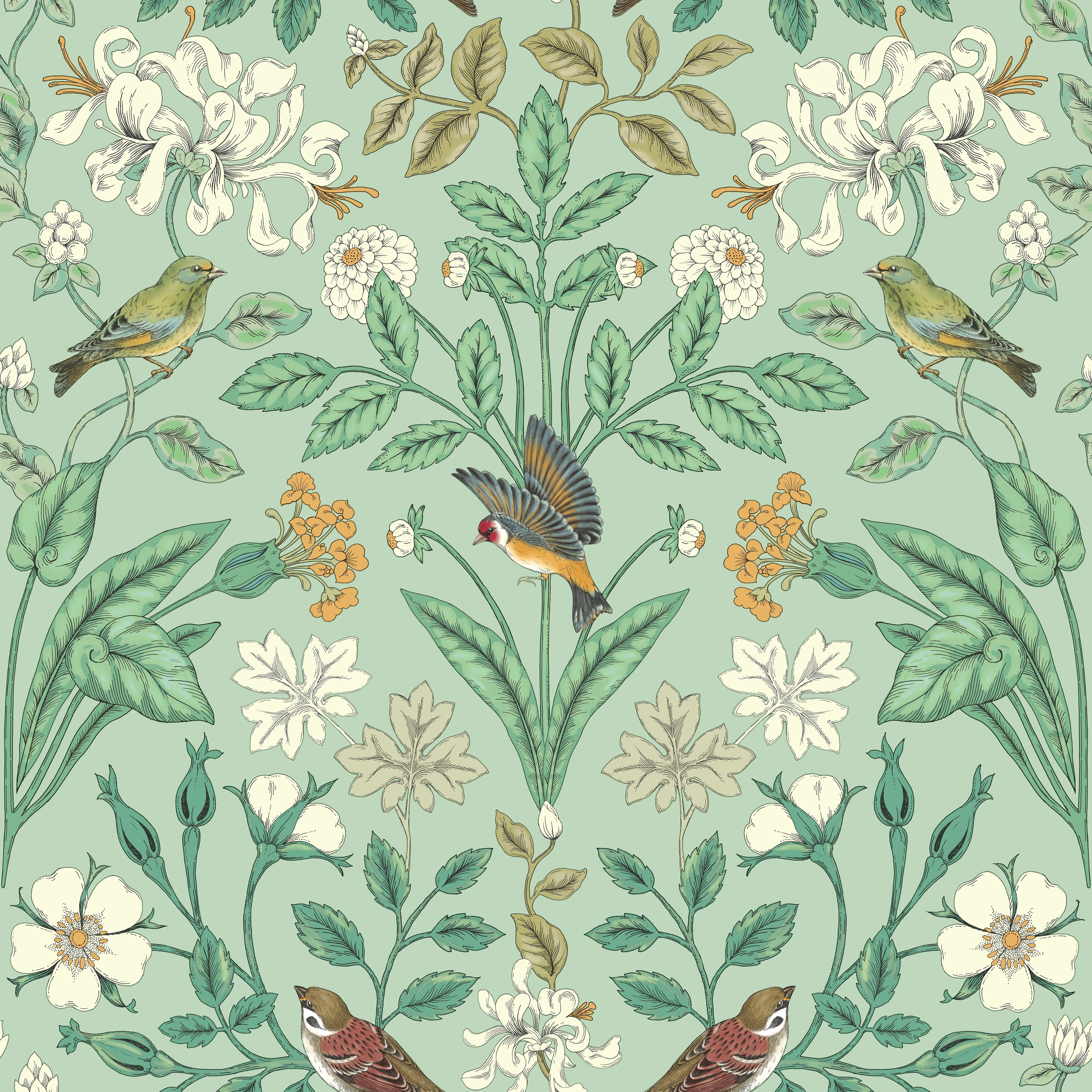 Garden Birds Matte Flat Wallpaper | Dunelm