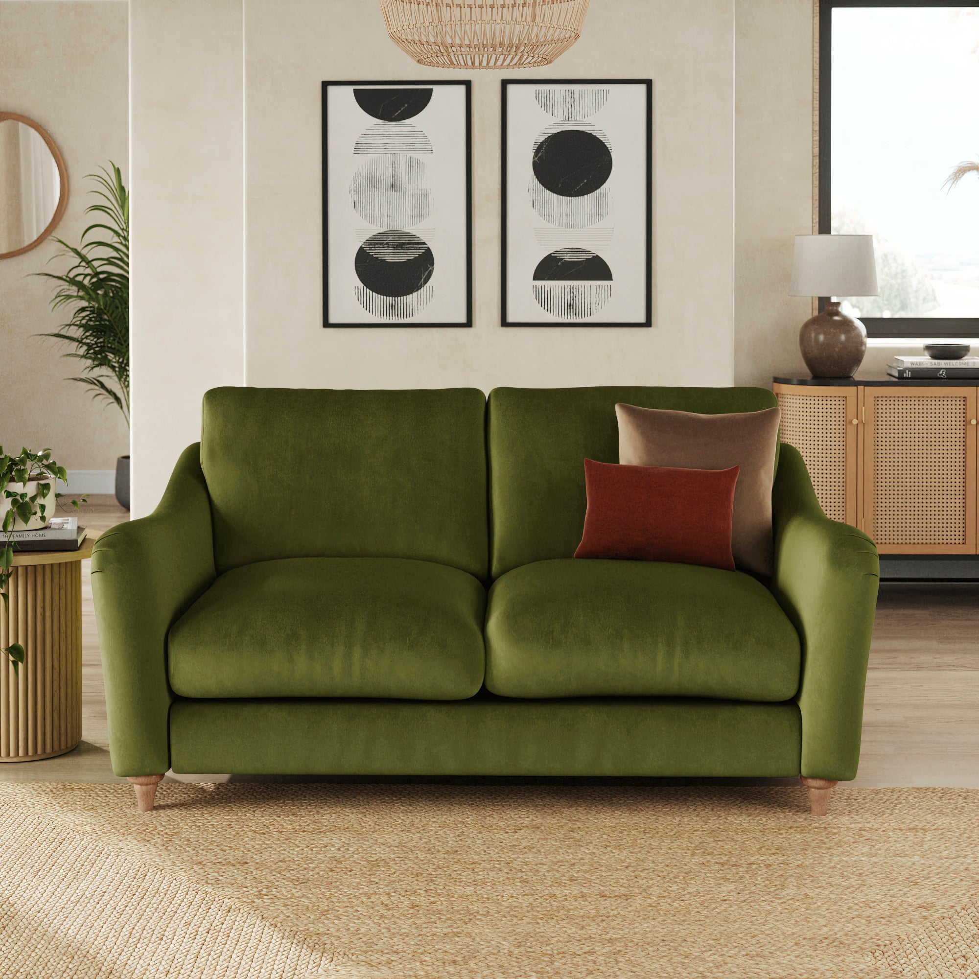 Hattie Matte Plush Velvet 2 Seater Sofa Matte Plush Velvet Olive