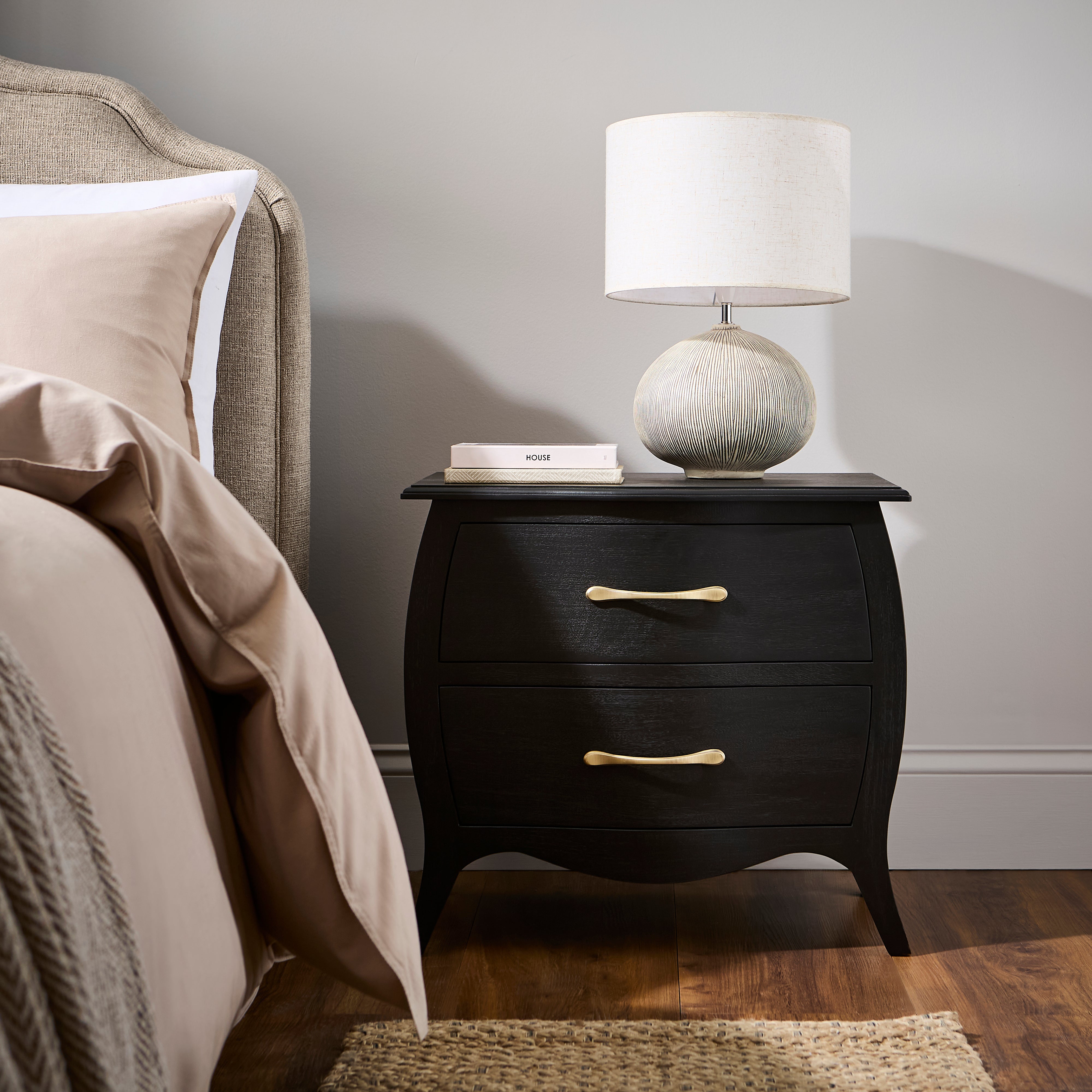 Keiko 2 Drawer Bedside Table Black Mango Wood Black