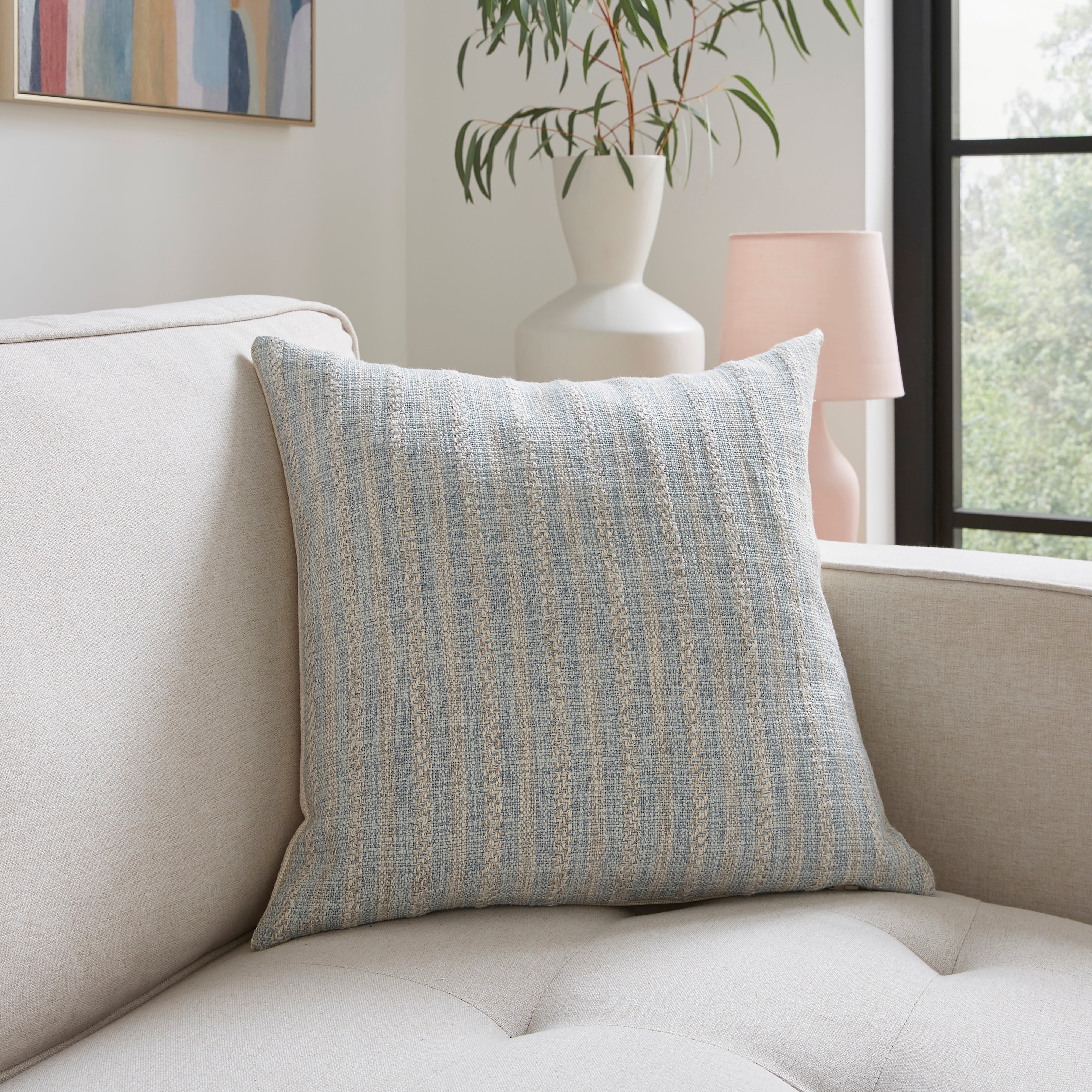 Jacquard Stripe Cushion Blue