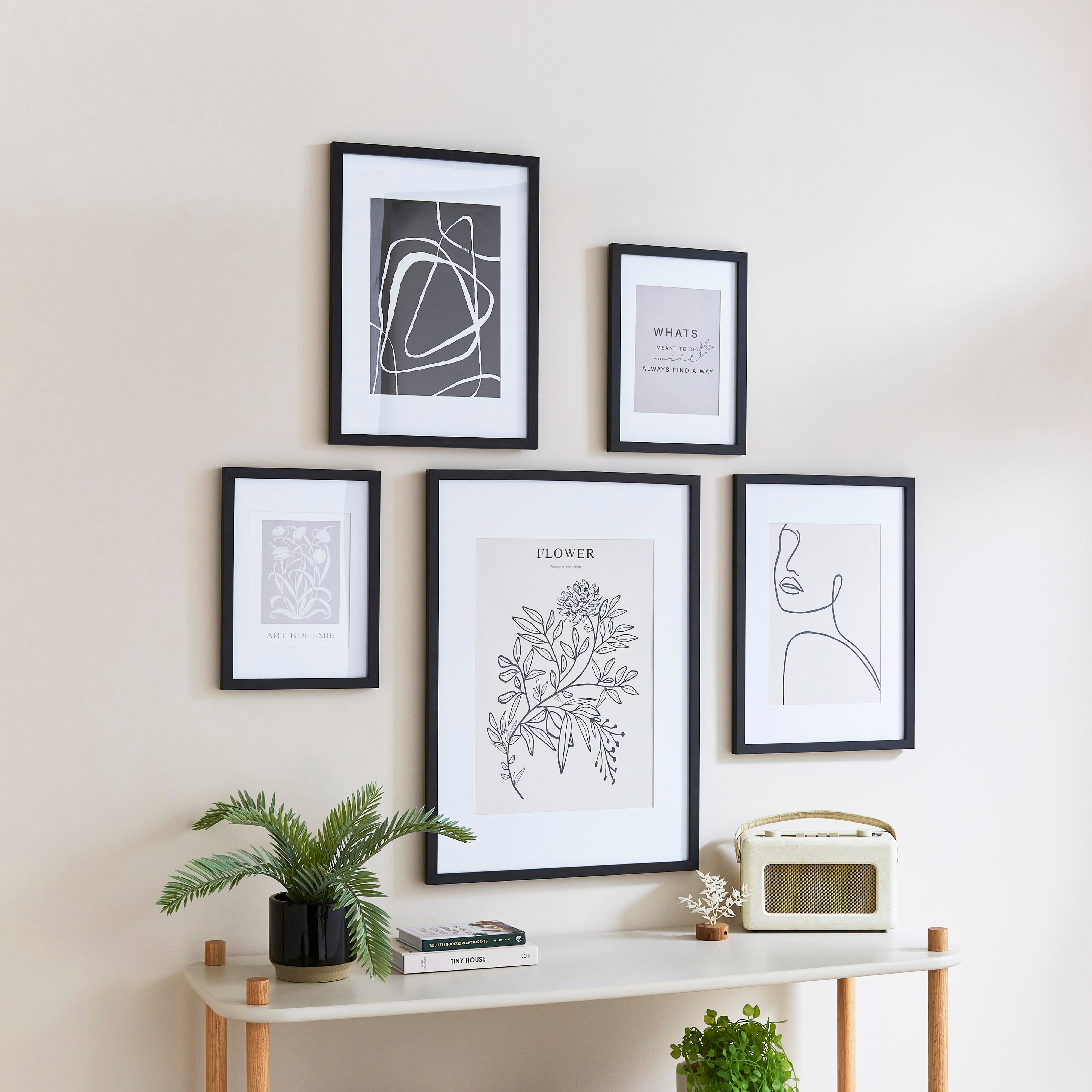 Set of 5 Abstract Monochrome Framed Prints
