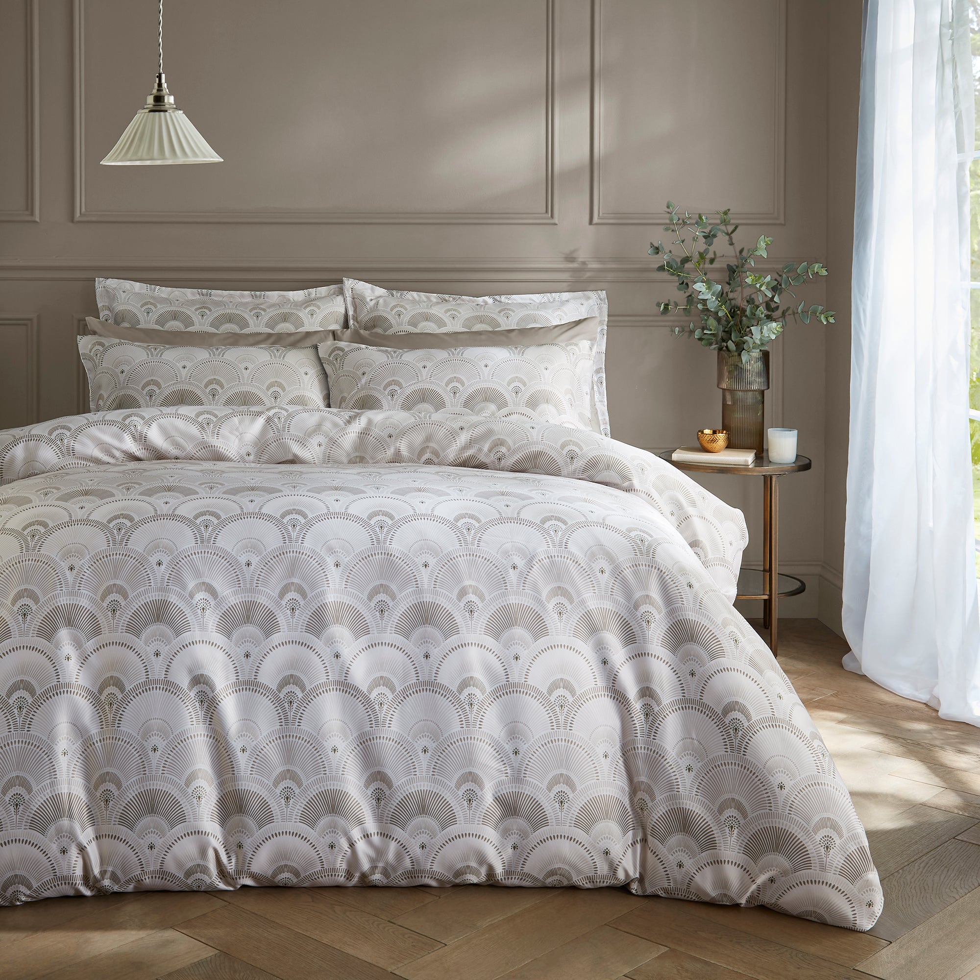 Pierre Fan Duvet Cover And Pillowcase Set Champagne