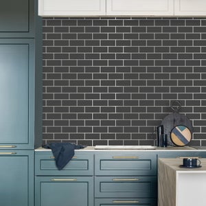 Inhome Black Tile Self Adhesive Backsplash Sticky Back Plastic
