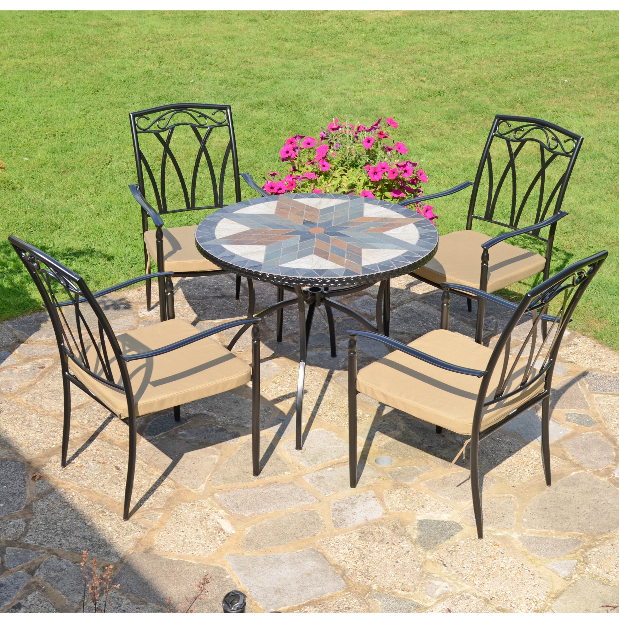Memphis 91cm Patio Table with 4 Austin Chairs Set Green