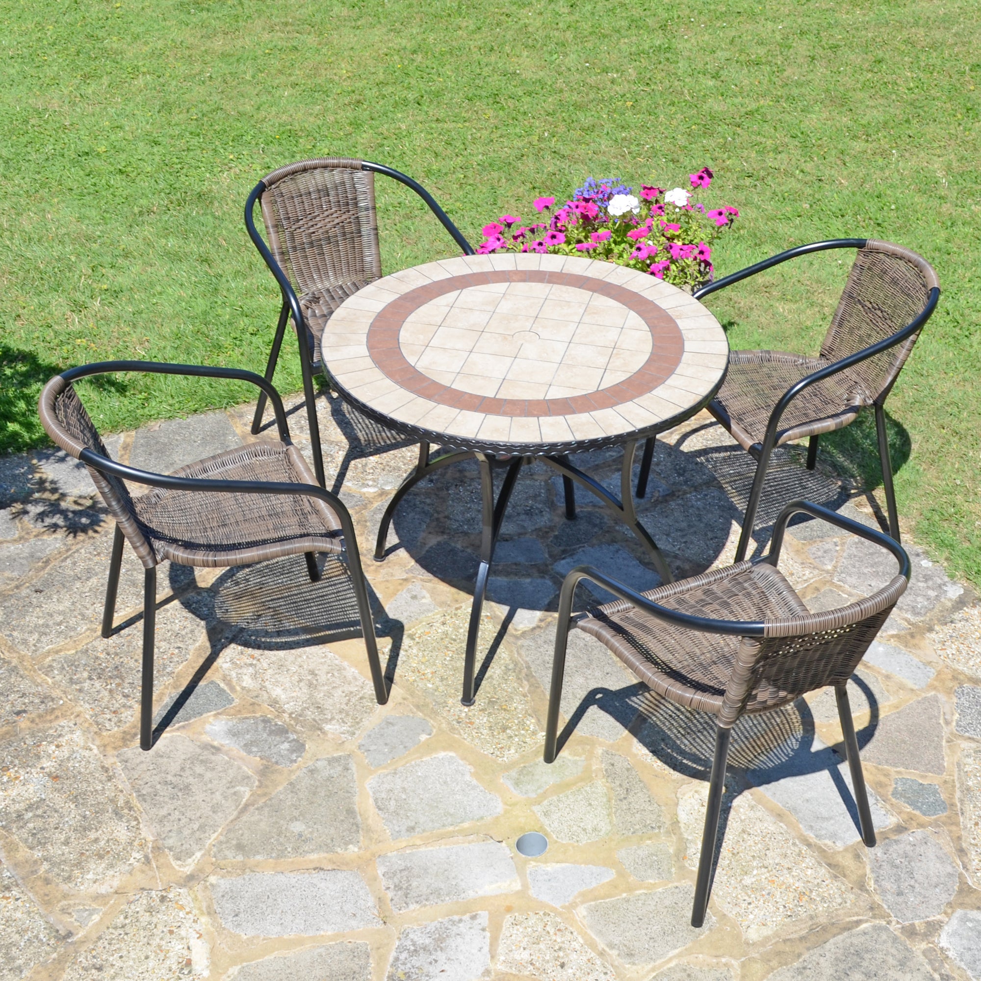 Henderson 91cm Patio Table with 4 Springdale Chairs Set Brown