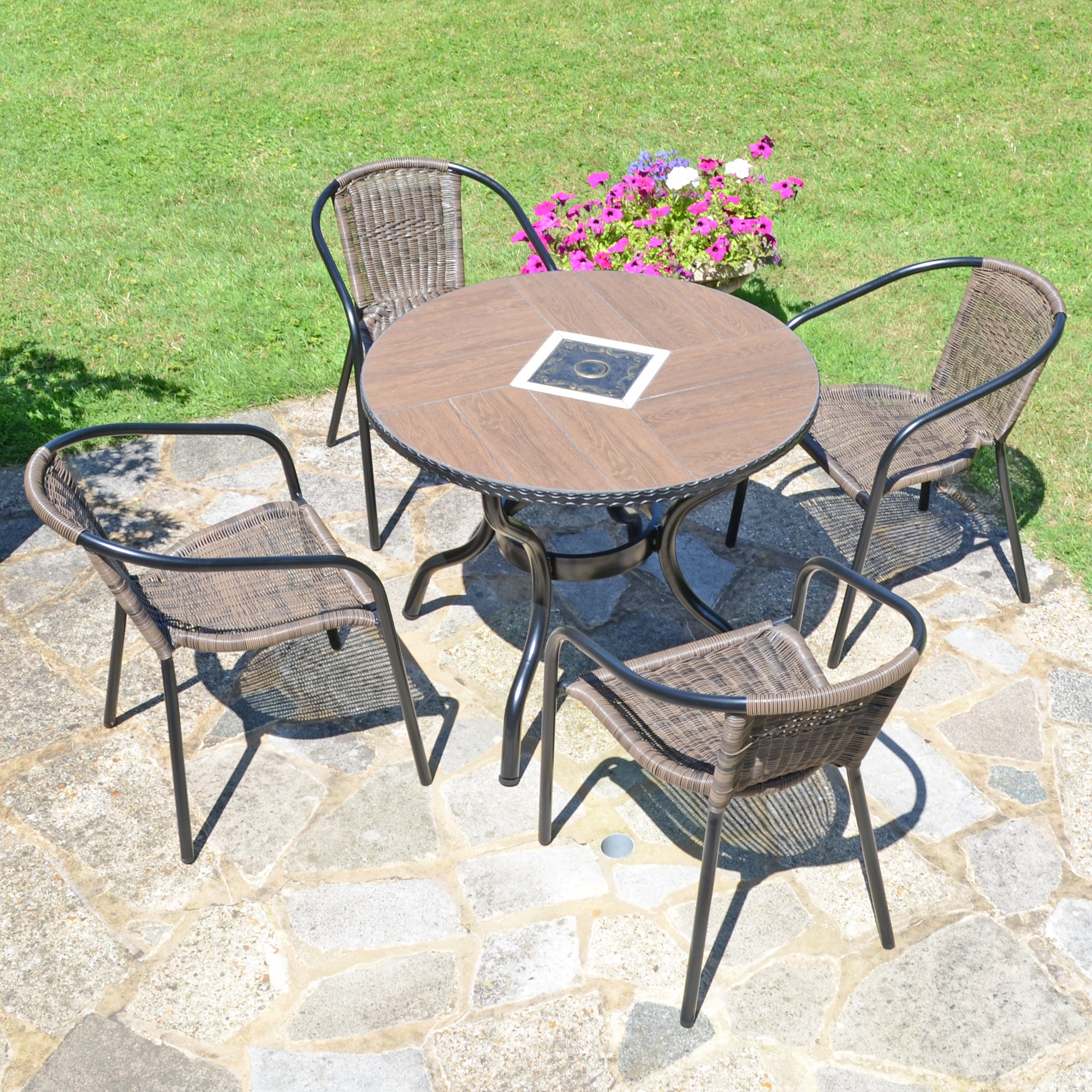 Harrison 91cm Patio Table with 4 Springdale Chairs Set Brown