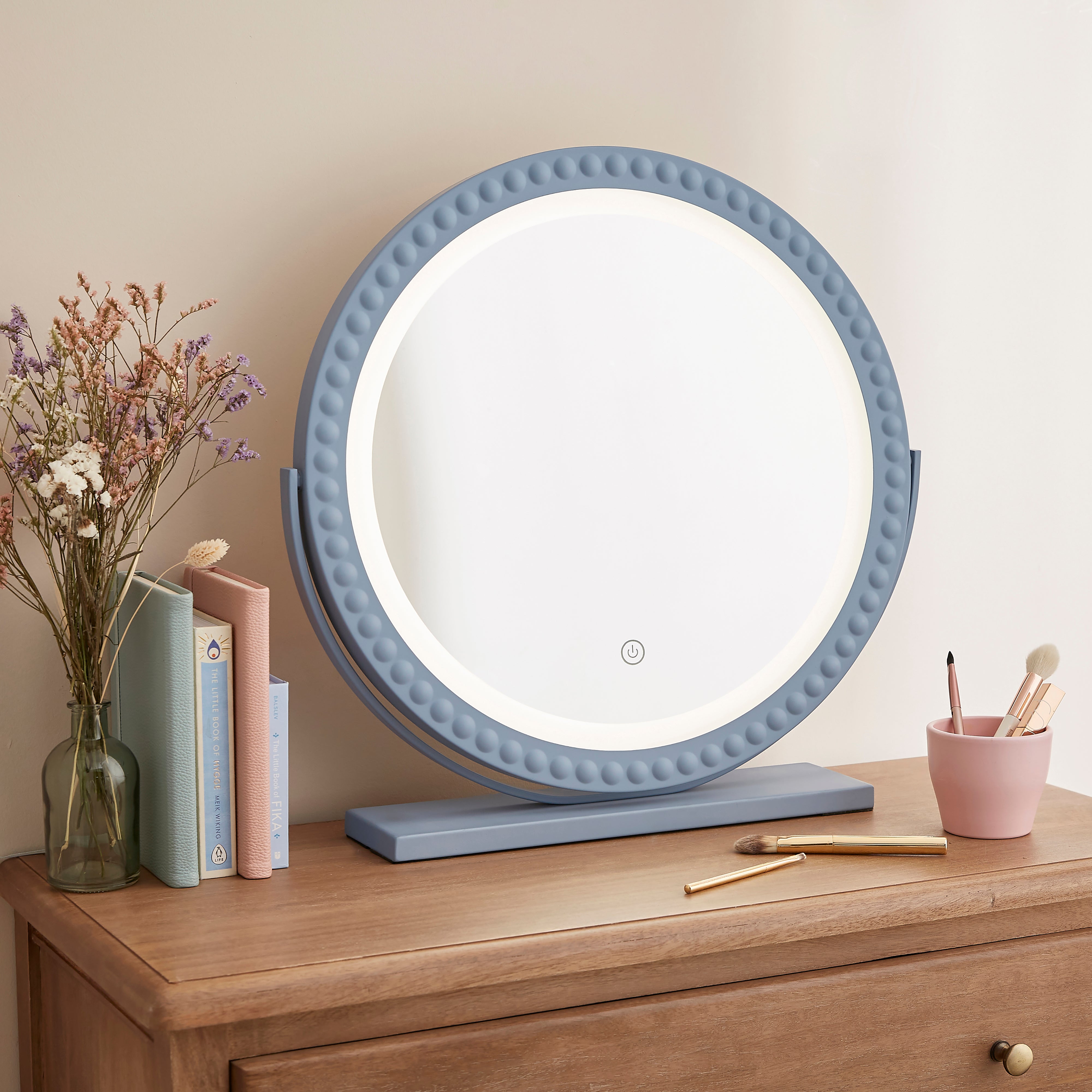 Bobbin Round Touch Dimmable Light Up Dressing Table Mirror Ashley Blue