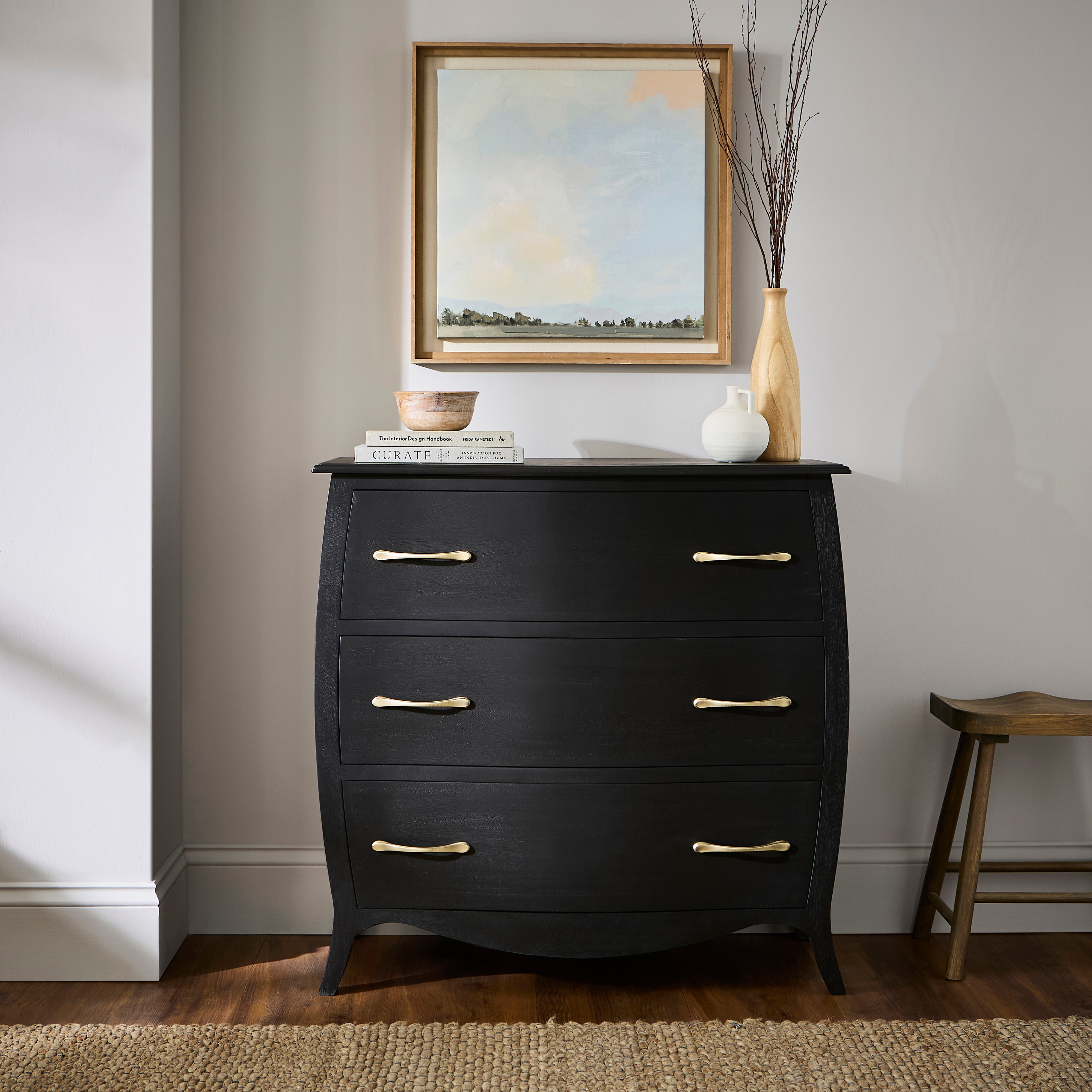 Keiko 3 Drawer Chest Black Mango Wood Black