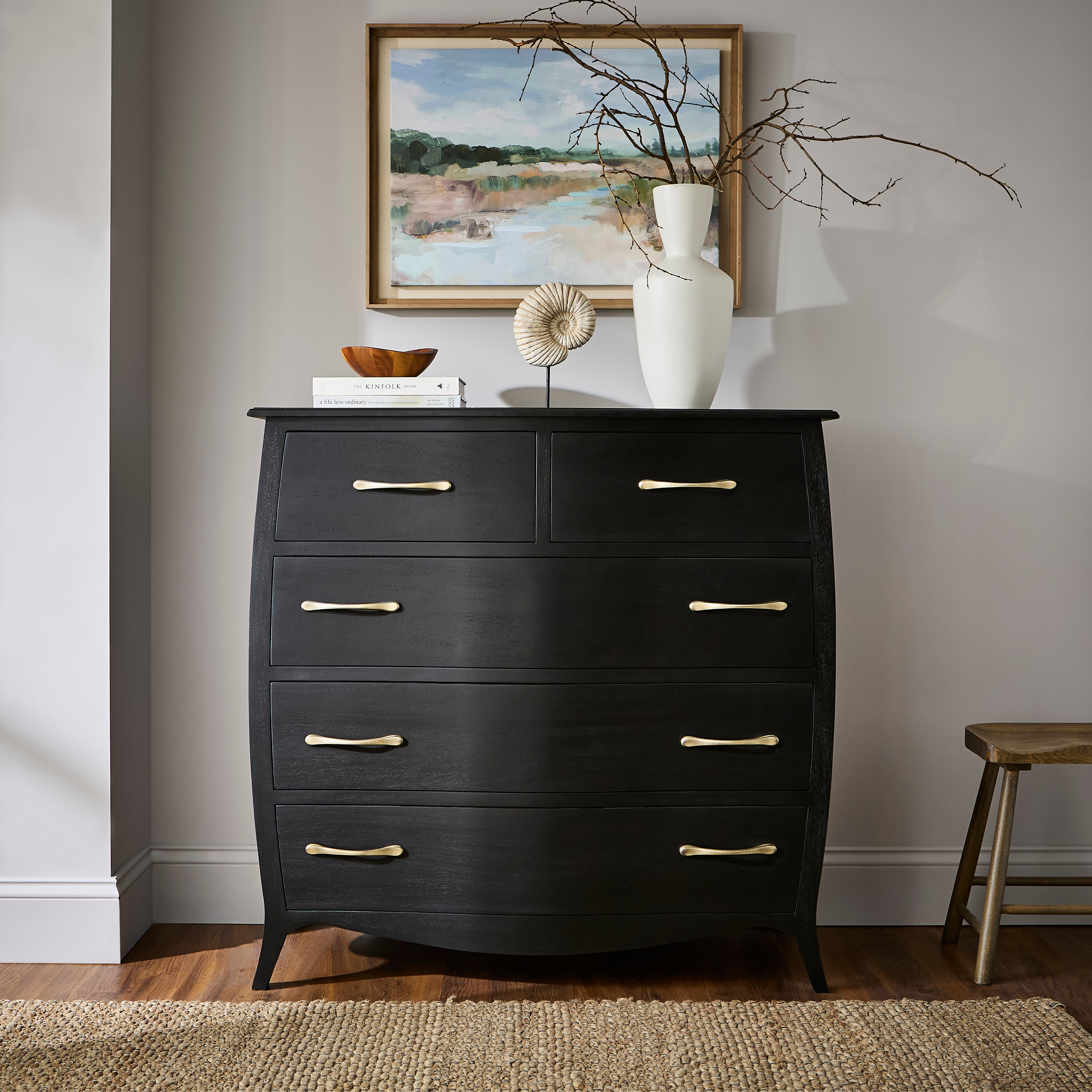 Keiko 5 Drawer Chest Black Mango Wood Black