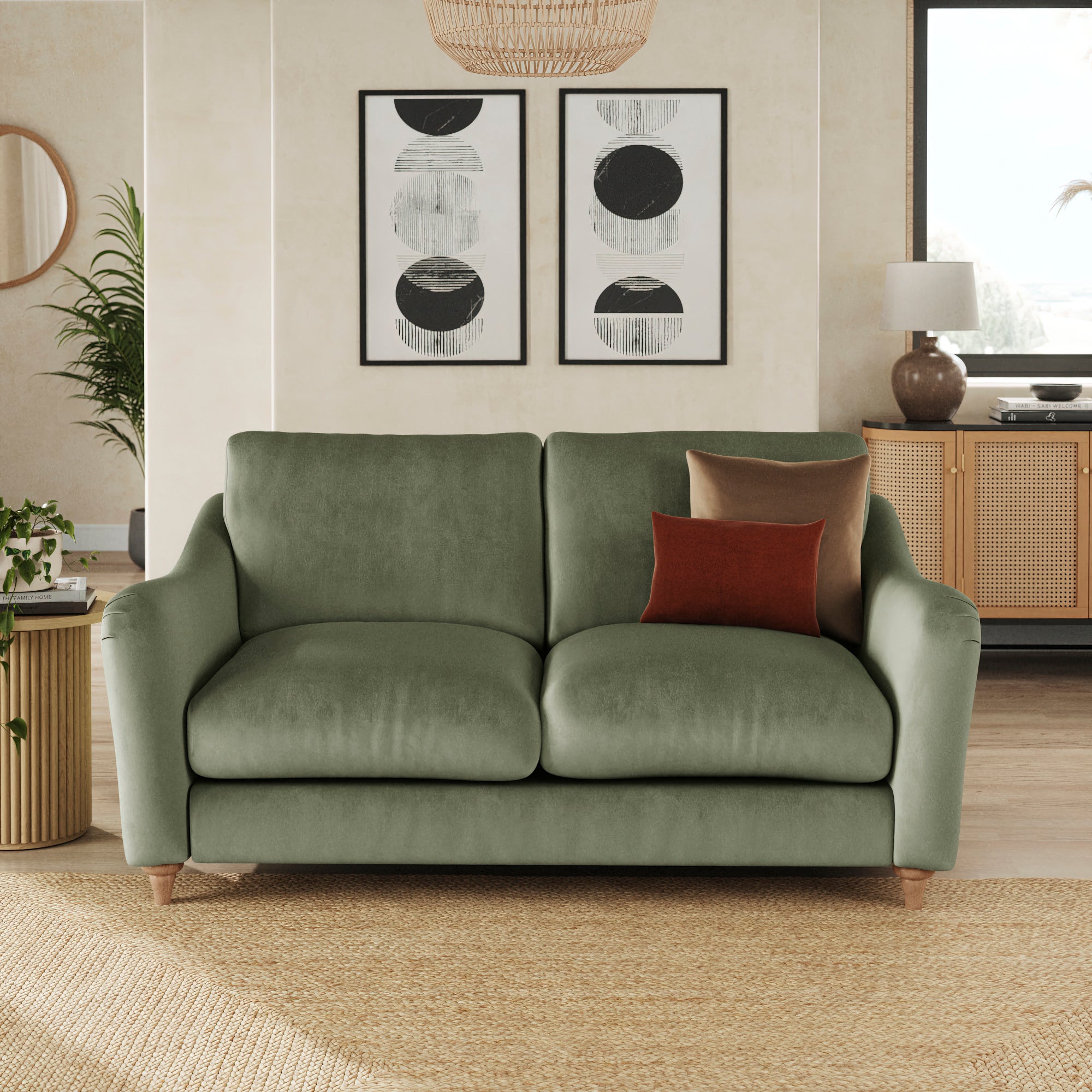 Hattie Matte Plush Velvet 2 Seater Sofa Matte Plush Velvet Sage