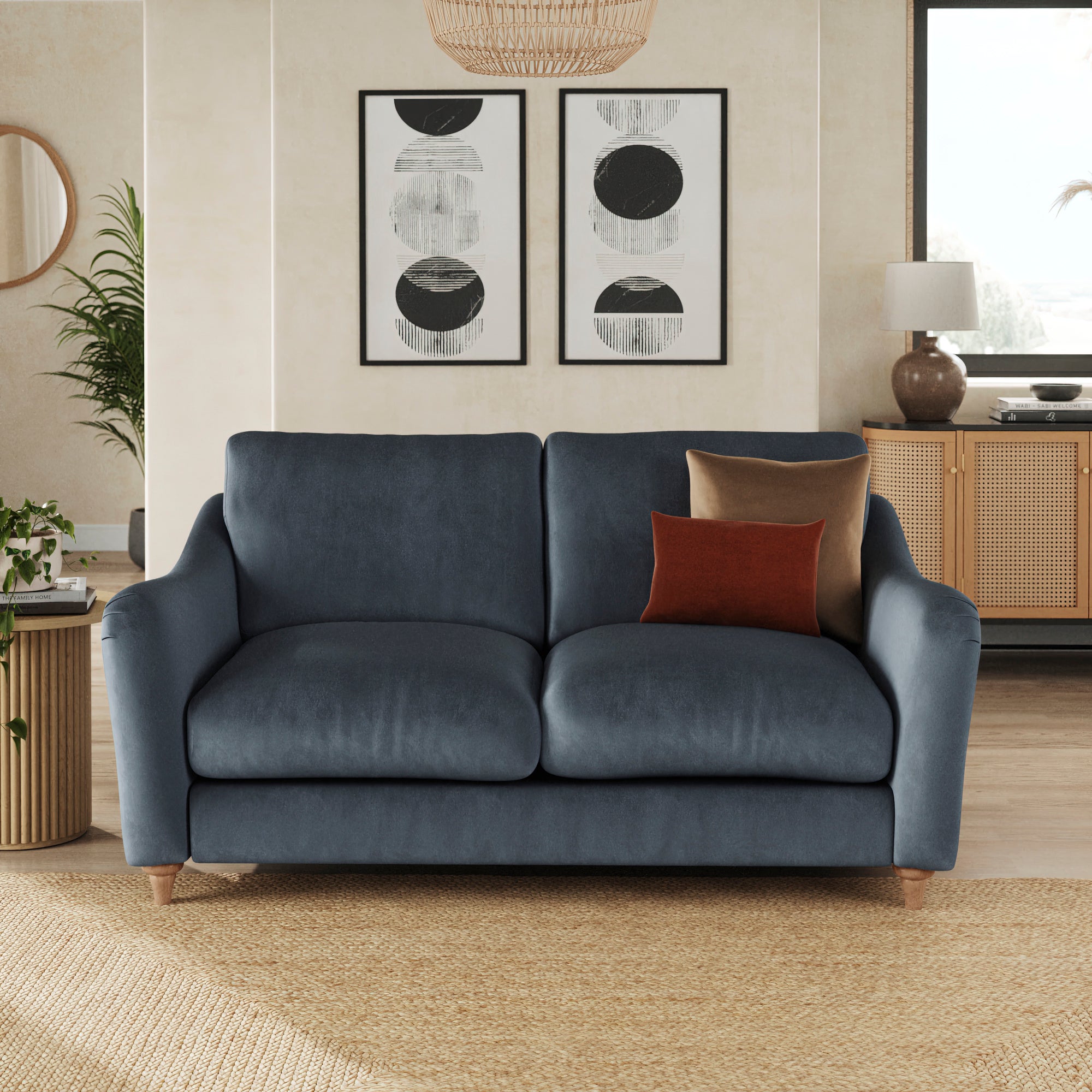 Hattie Matte Plush Velvet 2 Seater Sofa Matte Plush Velvet Denim