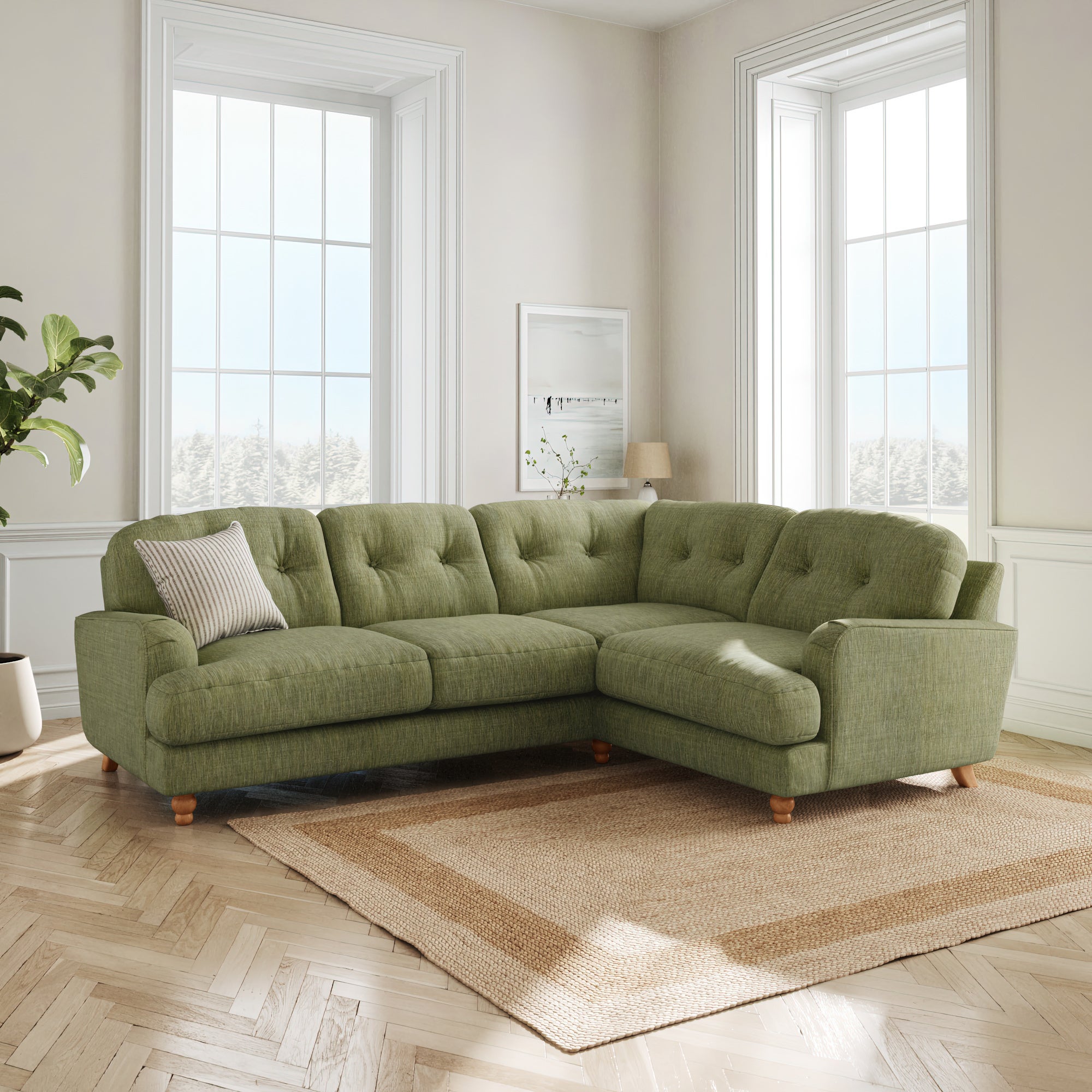 Martha Slub Faux Linen Full Corner Sofa Slub Faux Linen Green