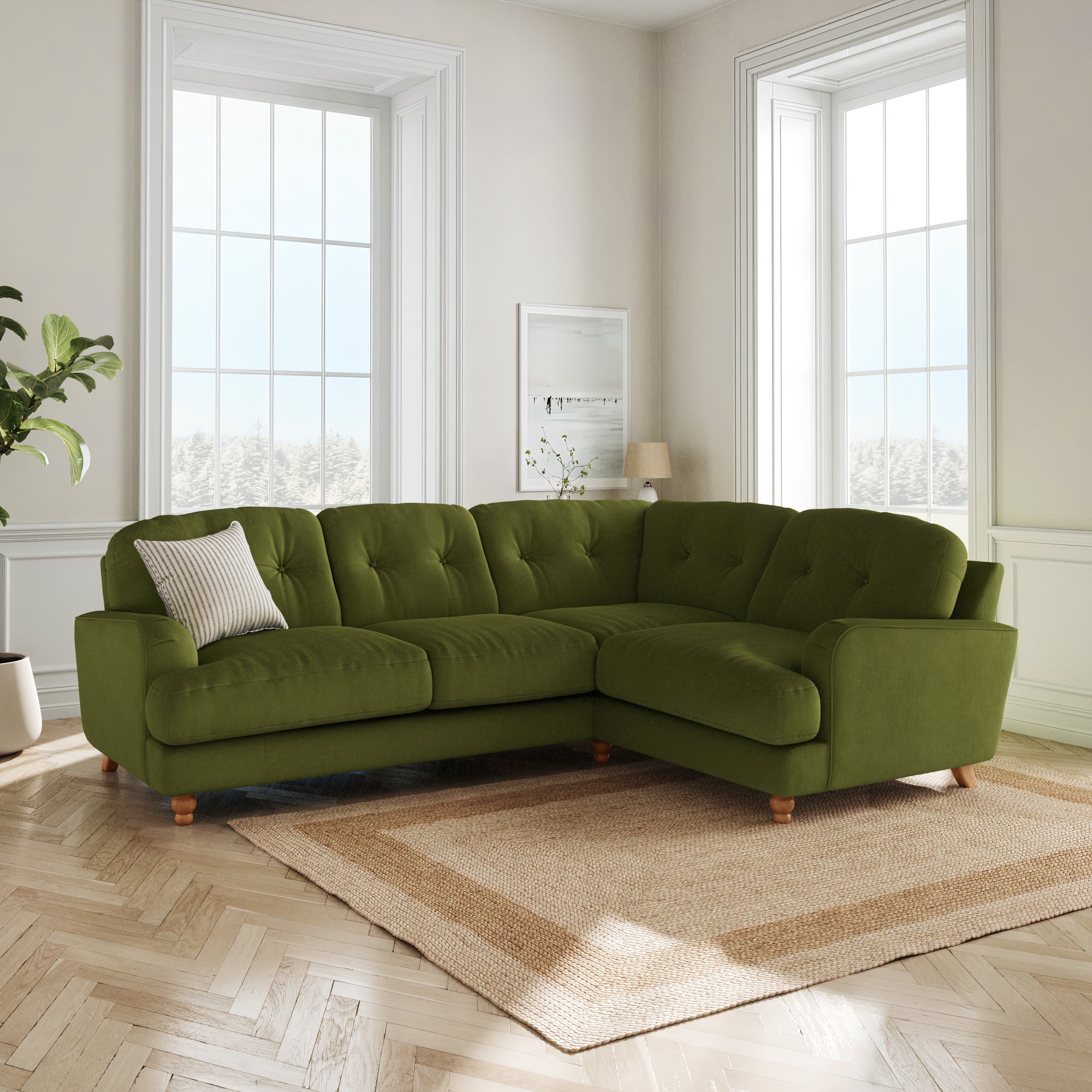 Martha Matte Plush Velvet Full Corner Sofa Matte Plush Velvet Olive