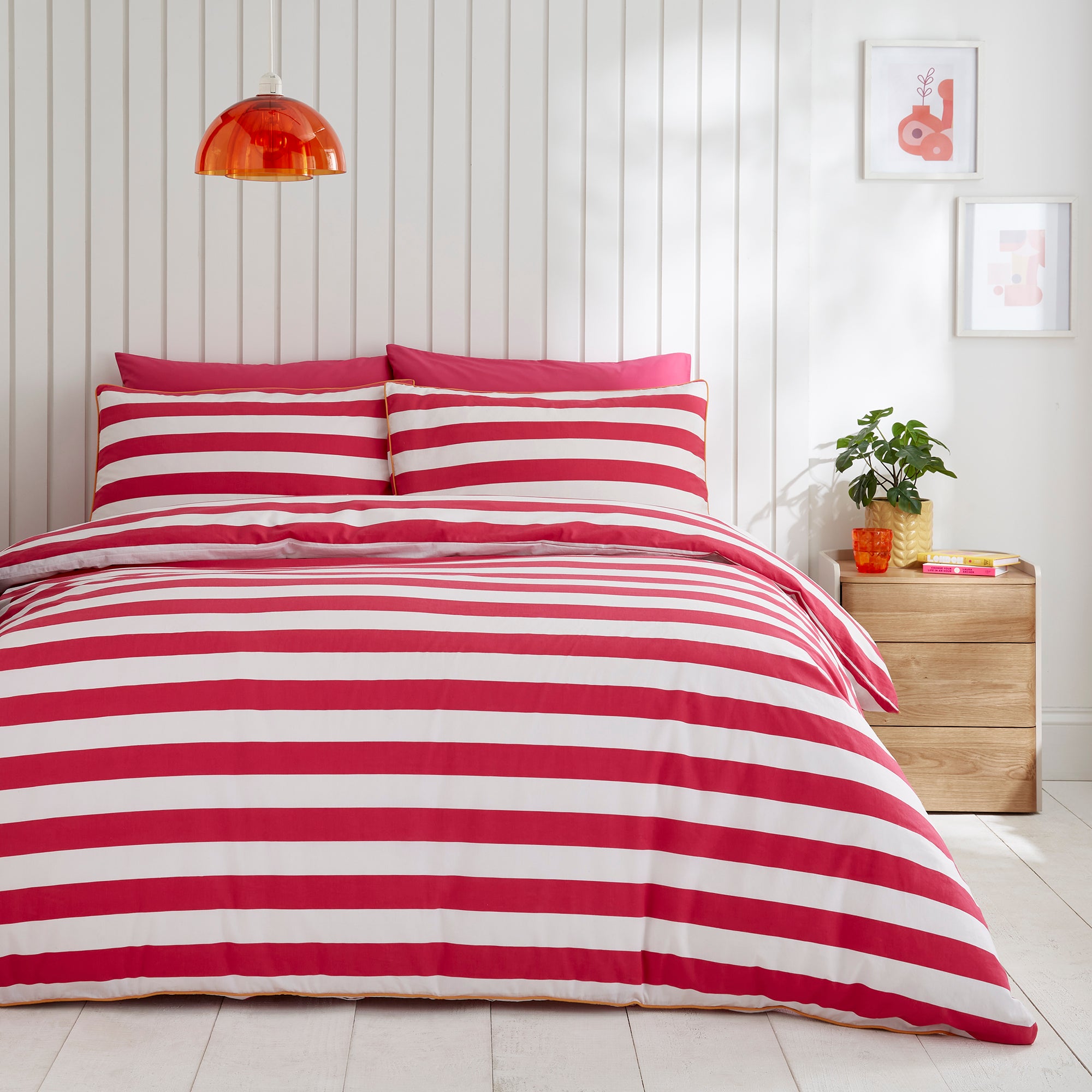 Elements Bold Stripe Cotton Duvet Cover And Pillowcase Set Magenta