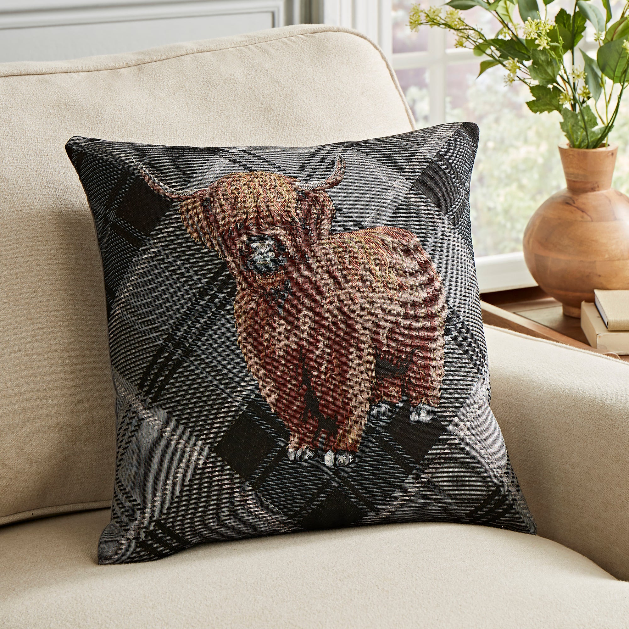Highland Cow Tapestry Square Cushion