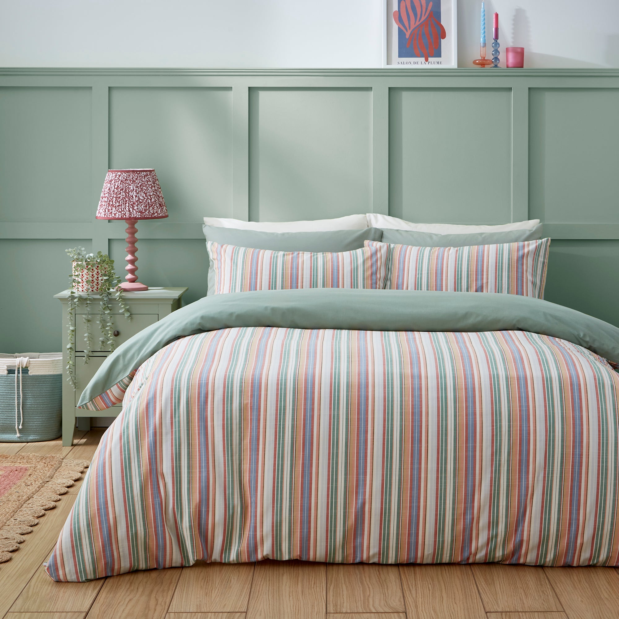 Rosie Stripe Double Duvet Cover And Pillowcase Set Multicoloured
