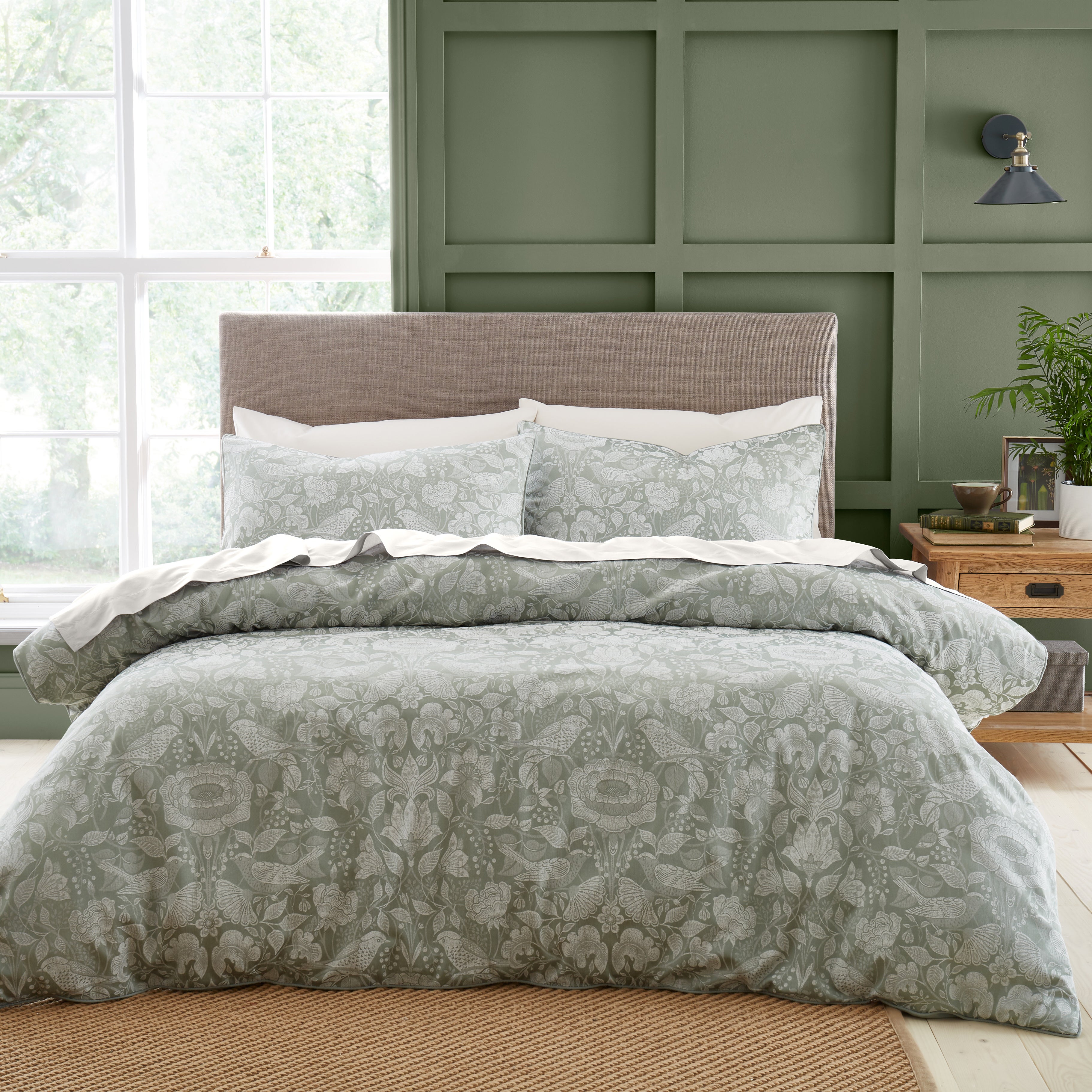 Kehlani Birds Jacquard Sage Duvet Cover And Pillowcase Set Sage Green