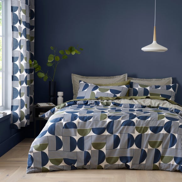 Bromley Modern Geo Navy Duvet Cover And Pillowcase Set