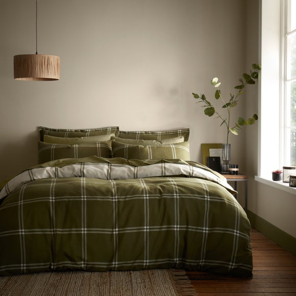 Stanway Check Natural Cotton Duvet Cover And Pillowcase Set