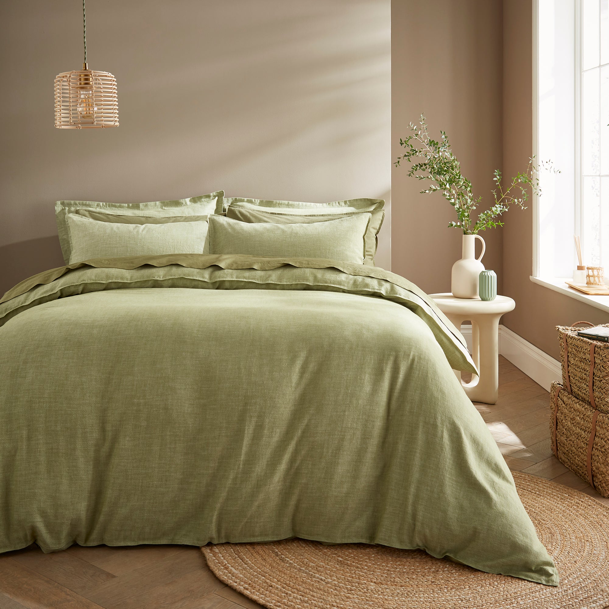 Lechlade Olive Cotton Duvet Cover and Pillowcase Set
