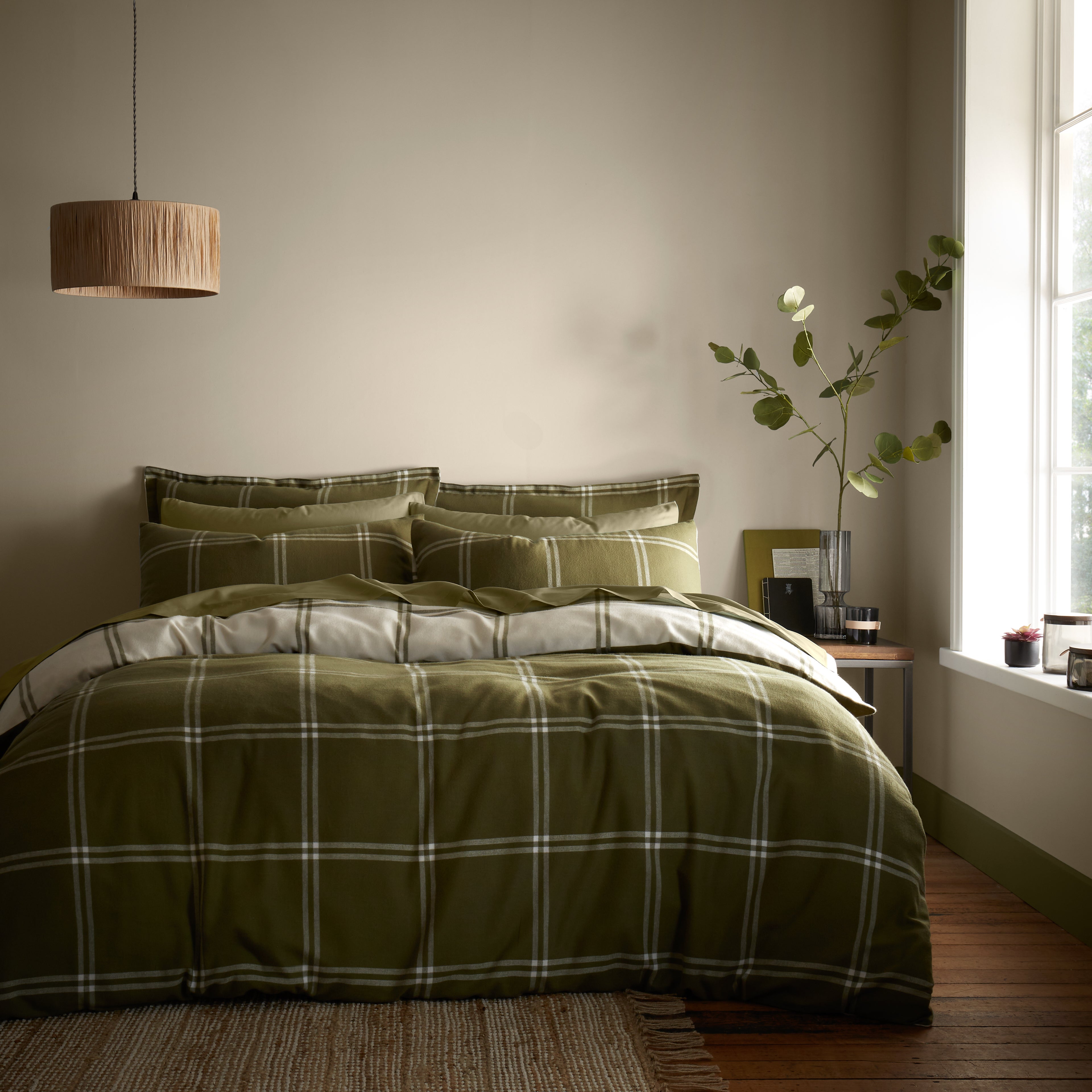 Stanway Check Natural Cotton Duvet Cover and Pillowcase Set