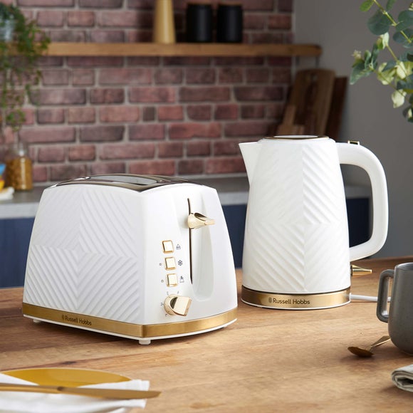 Click to view product details and reviews for Russell Hobbs Groove White Kettle 2 Slice Toaster.