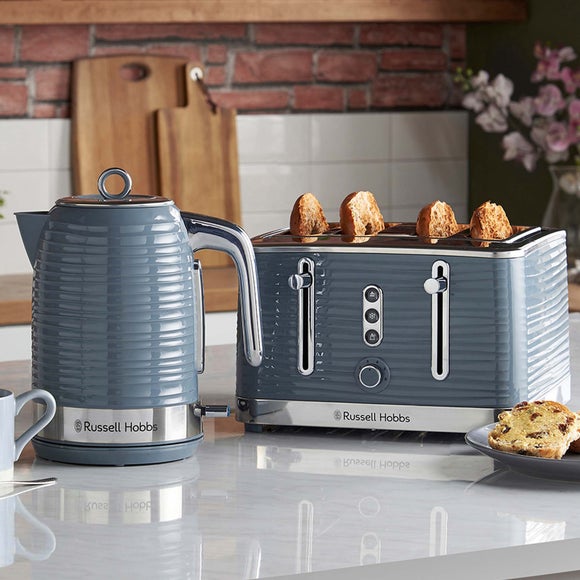 Russell Hobbs Inspire Grey Kettle 4 Slice Toaster