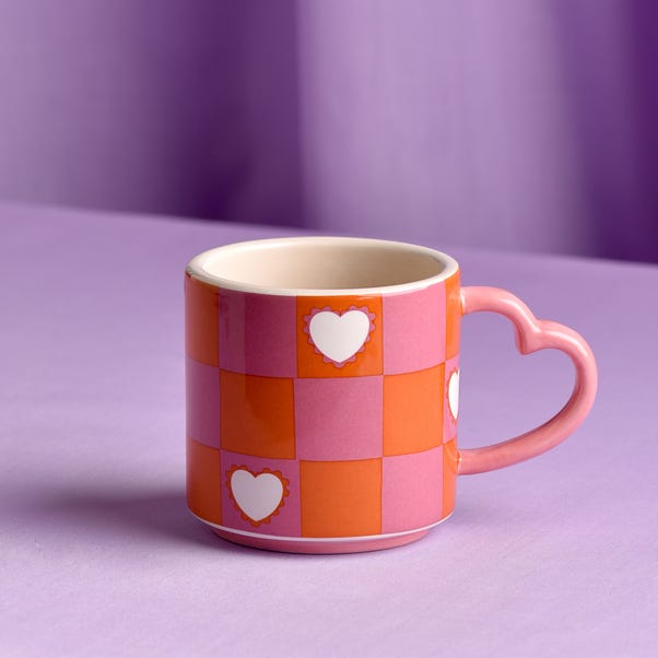 Raspberry Blossom Chequer and Heart Mug image 1 of 4