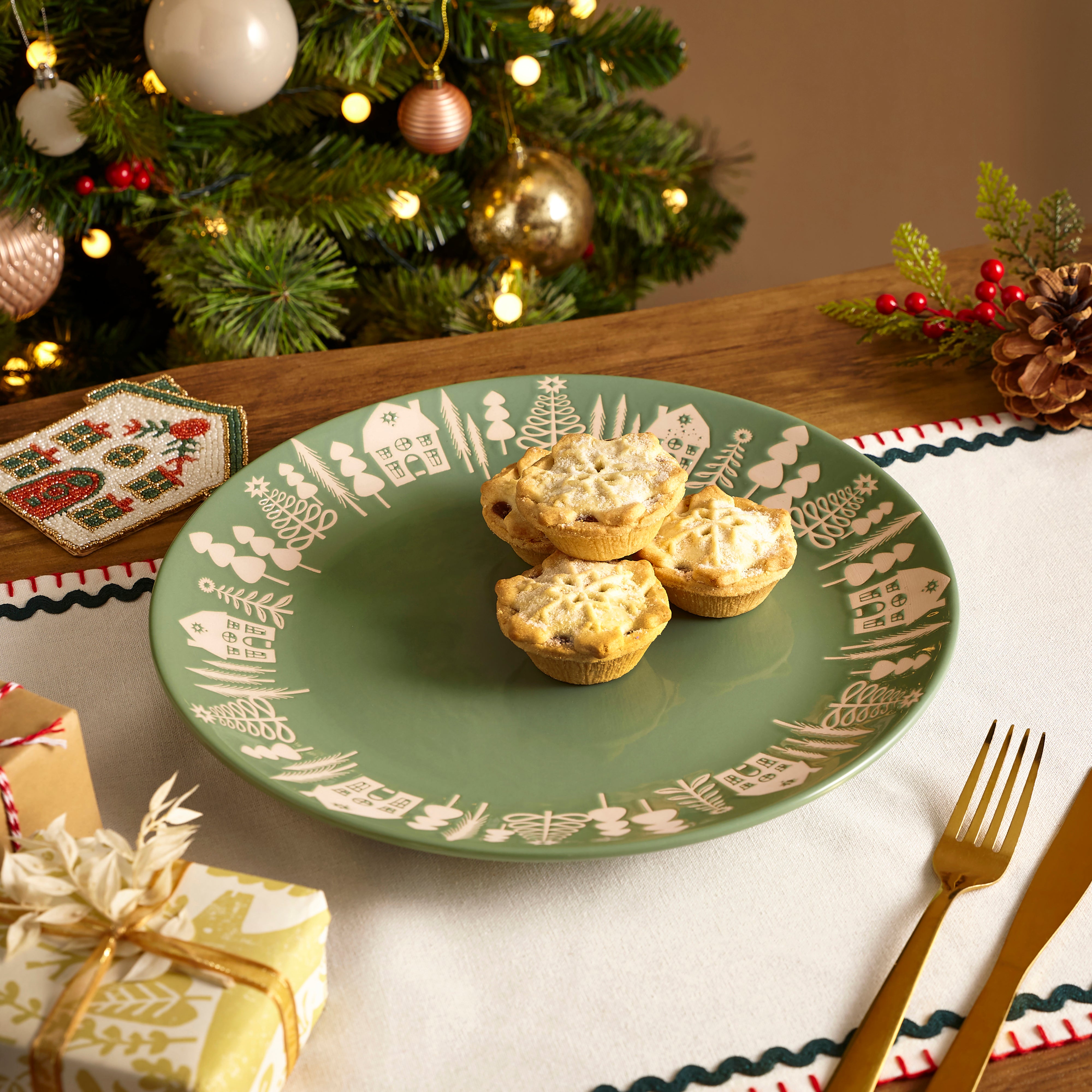 Folk Cottage Green Stoneware Platter