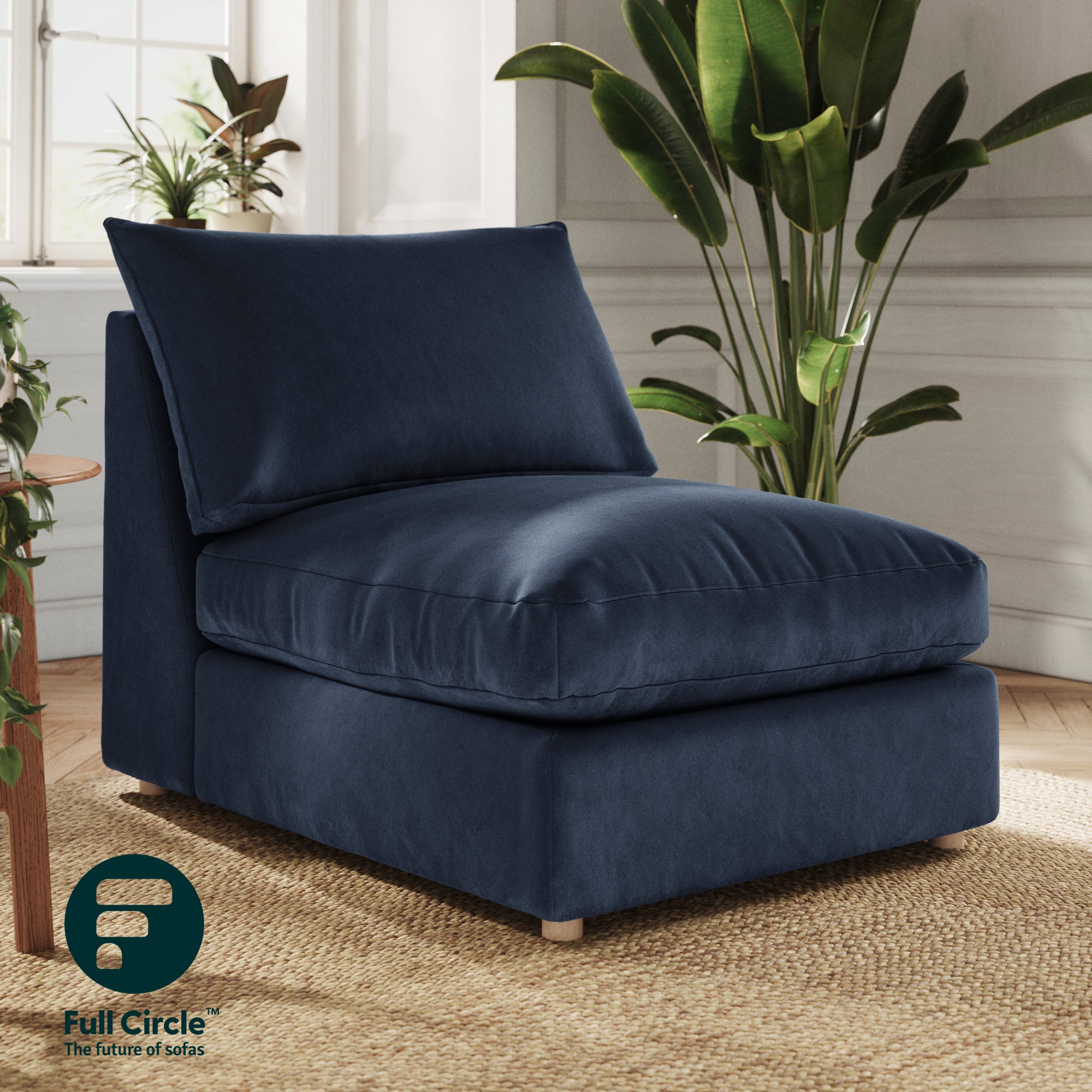 Full Circle Austin Cosy Velvet Modular Armless Sofa Piece Navy