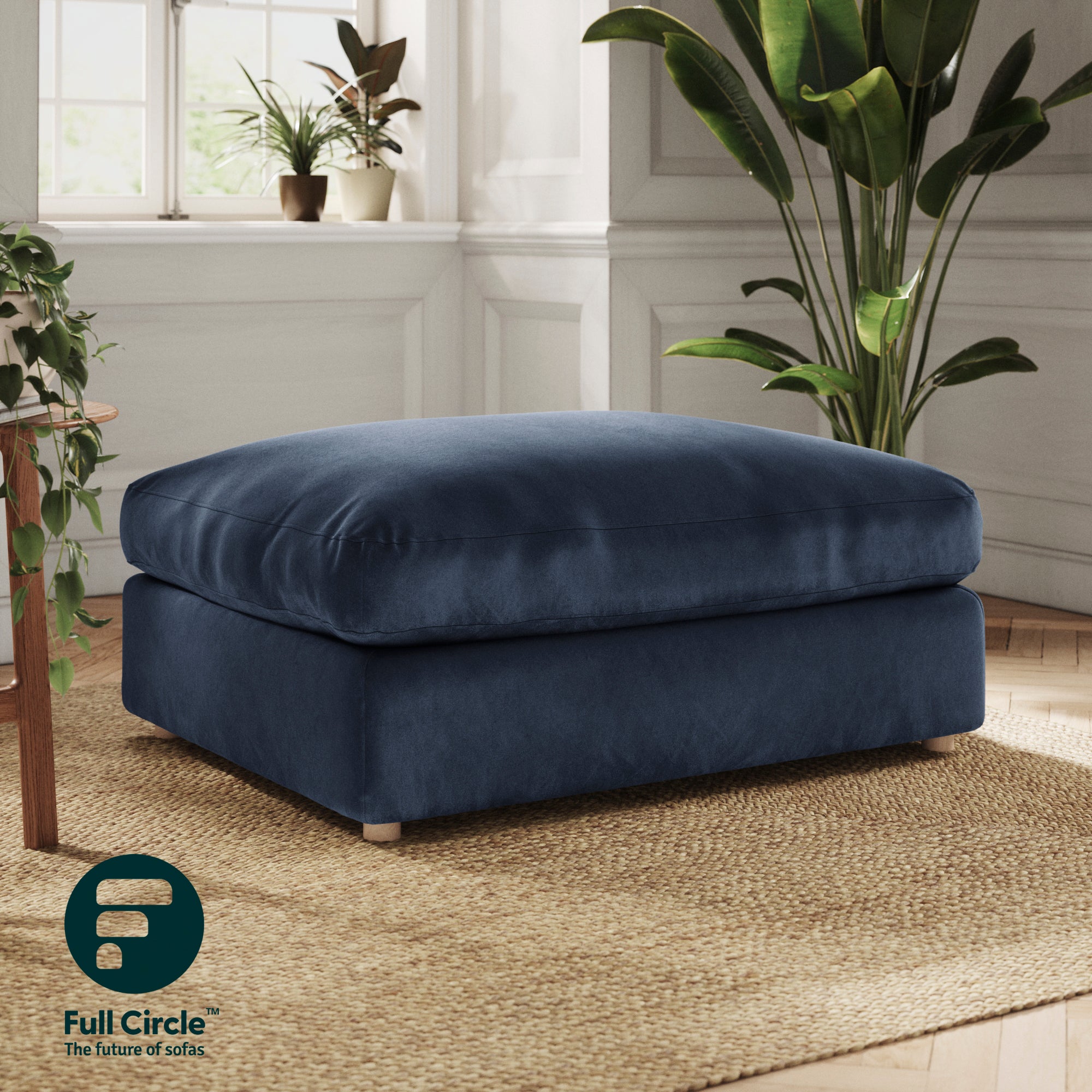 Full Circle Austin Cosy Velvet Modular Footstool Navy