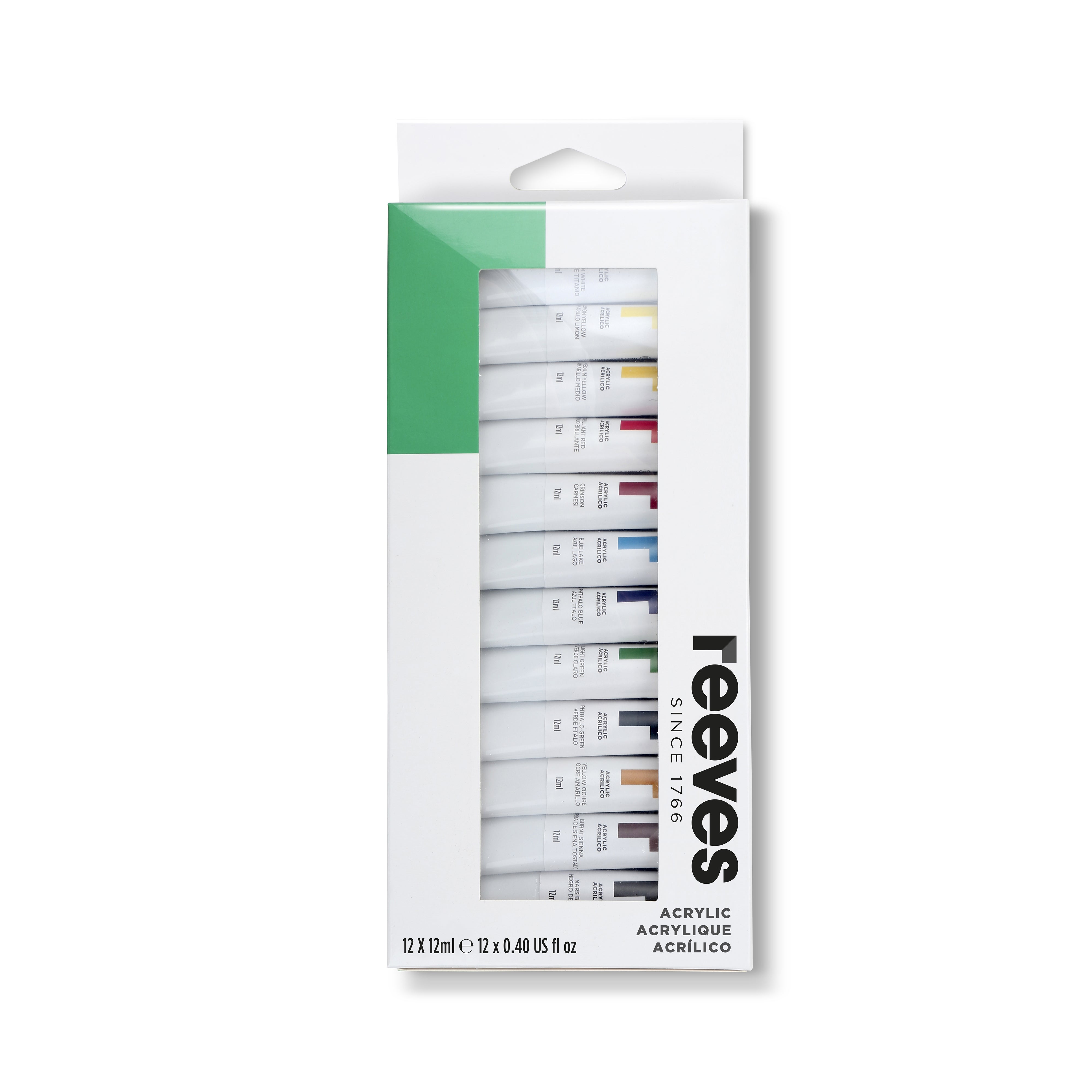 Reeves 12 x 12ml Assorted Colour Acrylic Paint Tubes