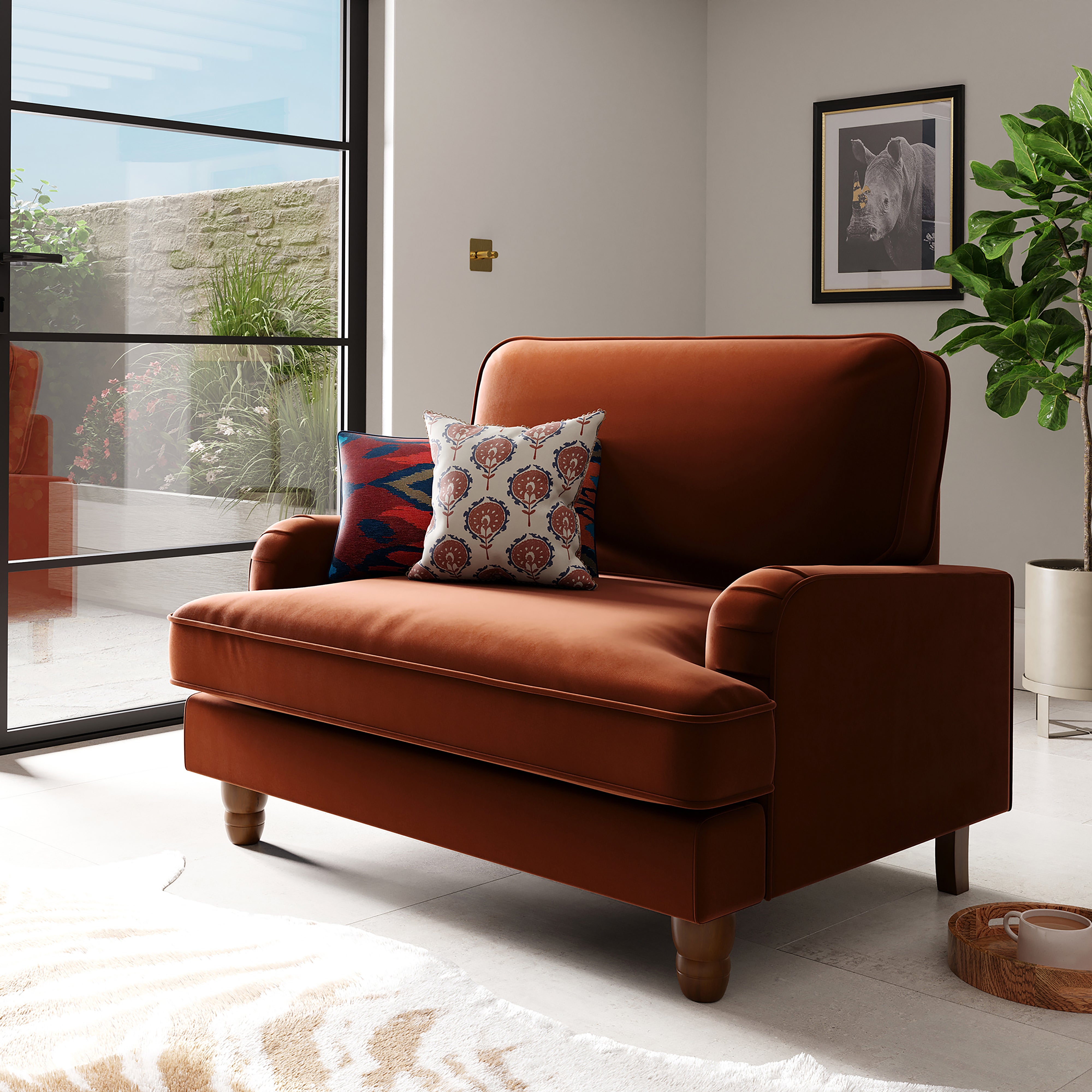 Beatrice Matte Velvet Snuggle Chair Orange Umber