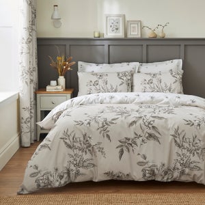 Bridget Etched Floral Natural 100 Cotton Duvet Cover & Pillowcase Set