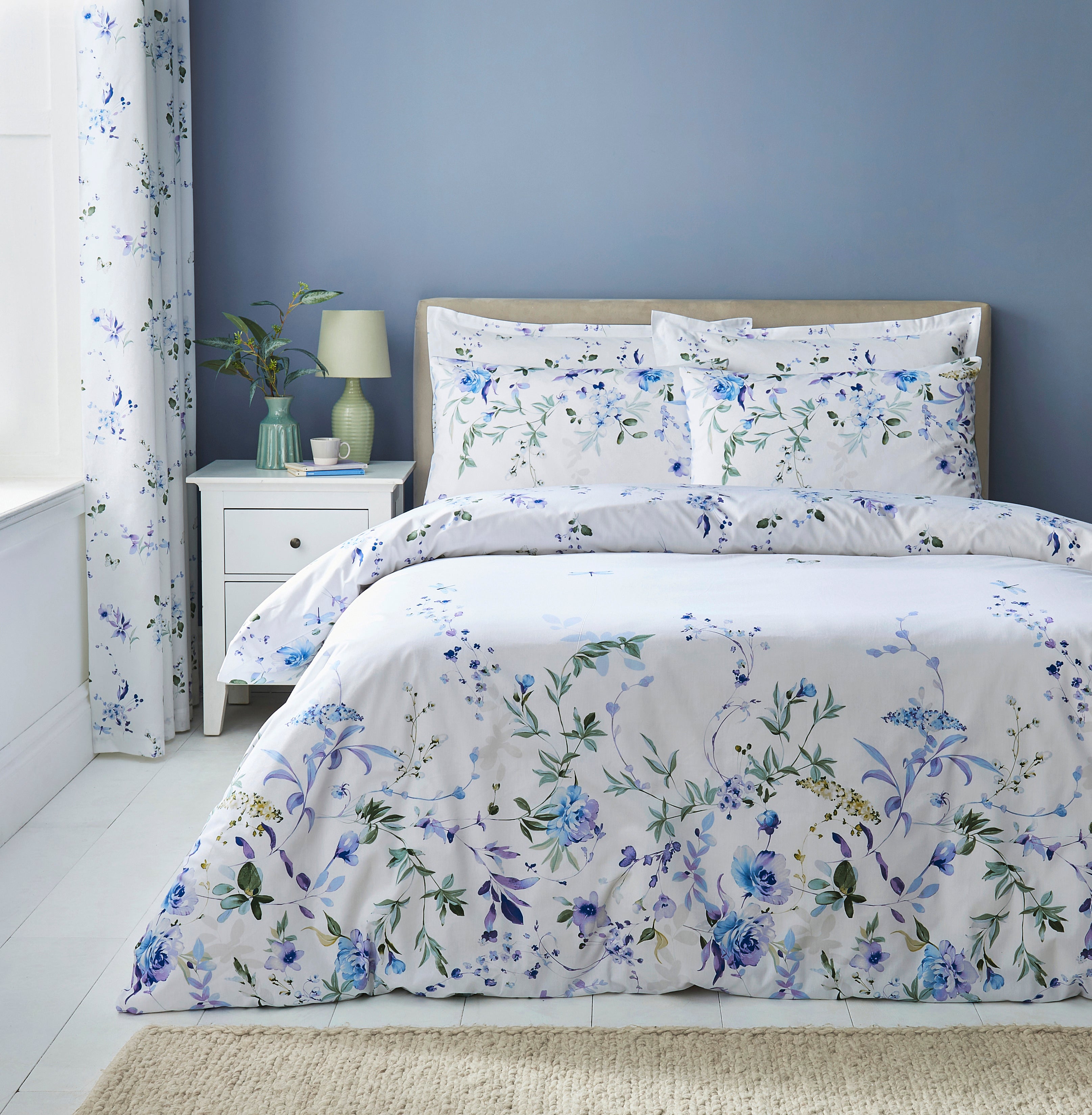 Nola Floral Blue Duvet Cover and Pillowcase Set