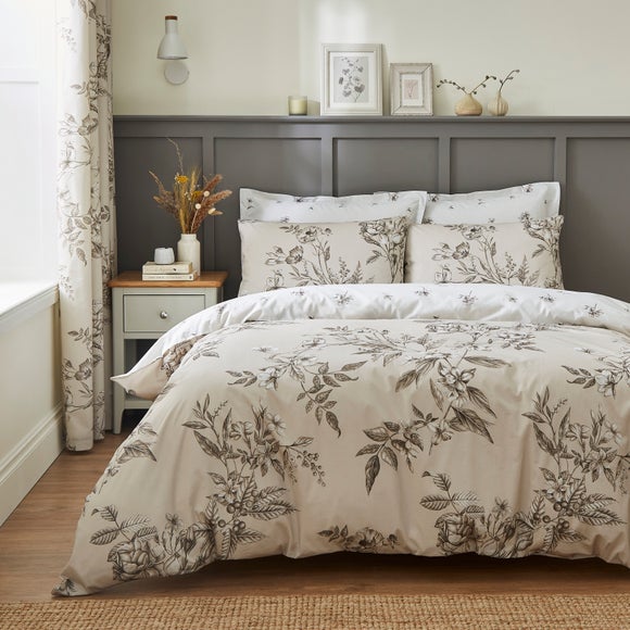 Bridget Etched Floral Natural Duvet Cover And Pillowcase Set