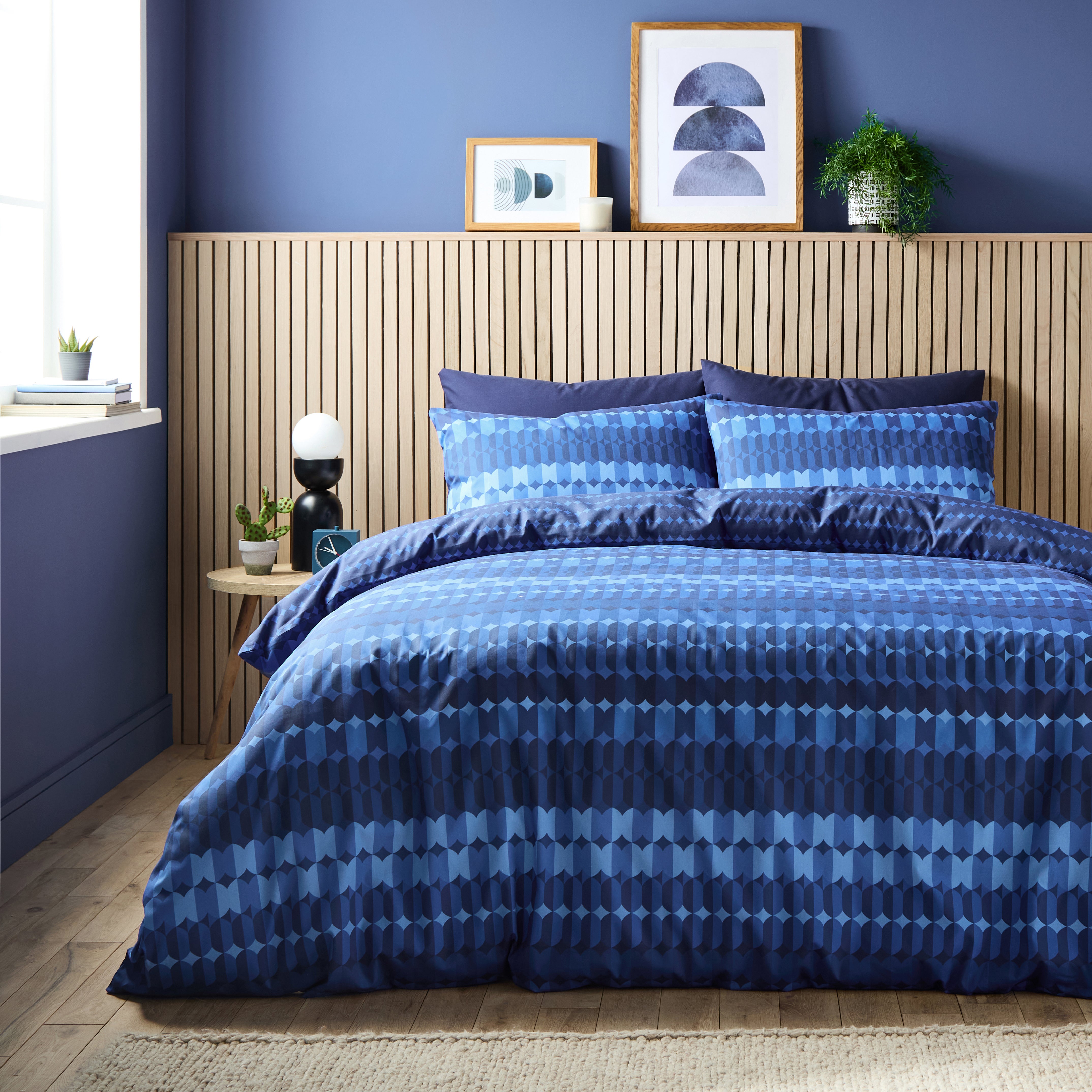 Oden Geometric Duvet Cover Pillowcase Set Blue