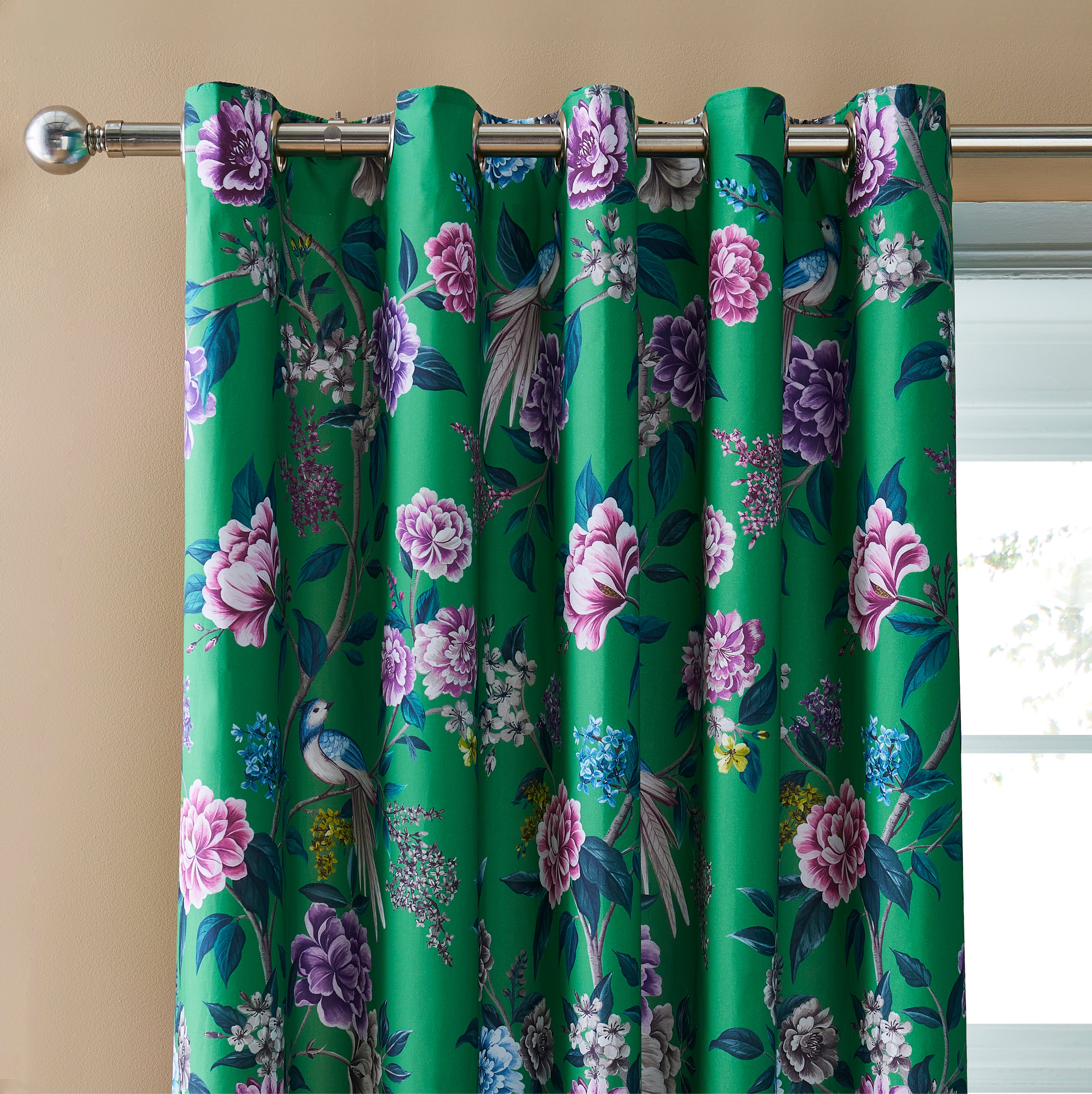 Milanna Blooms Green Eyelet Curtains