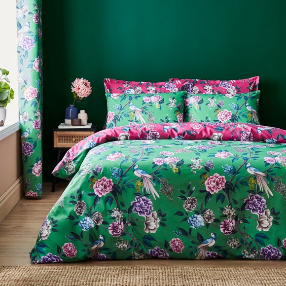 Milanna Blooms Green Duvet Cover And Pillowcase Set