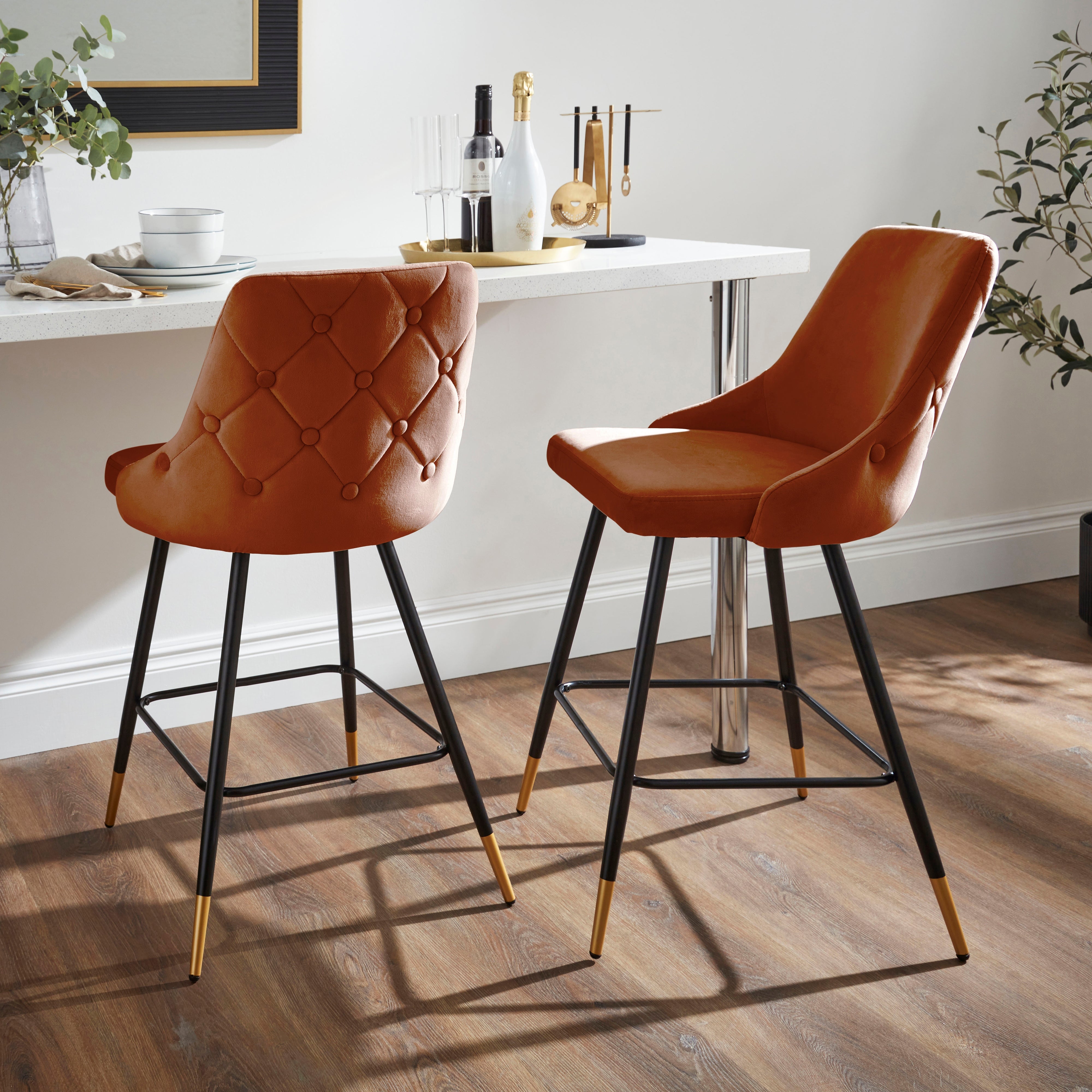 Ariana Bar Stool, Velvet Velvet Burnt Orange