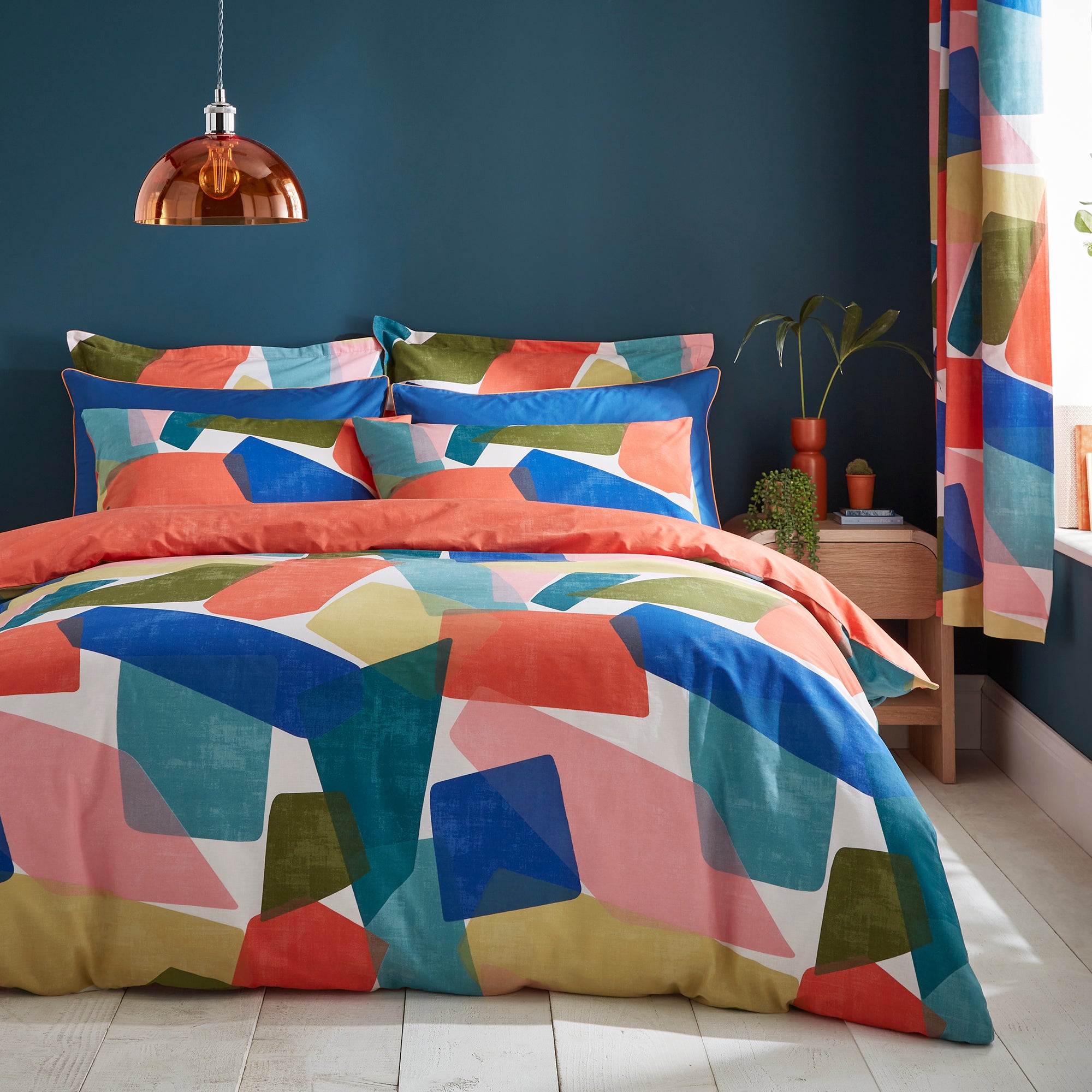 Elements Abstract Blocks Multicoloured Cotton Duvet Cover and Pillowcase Set