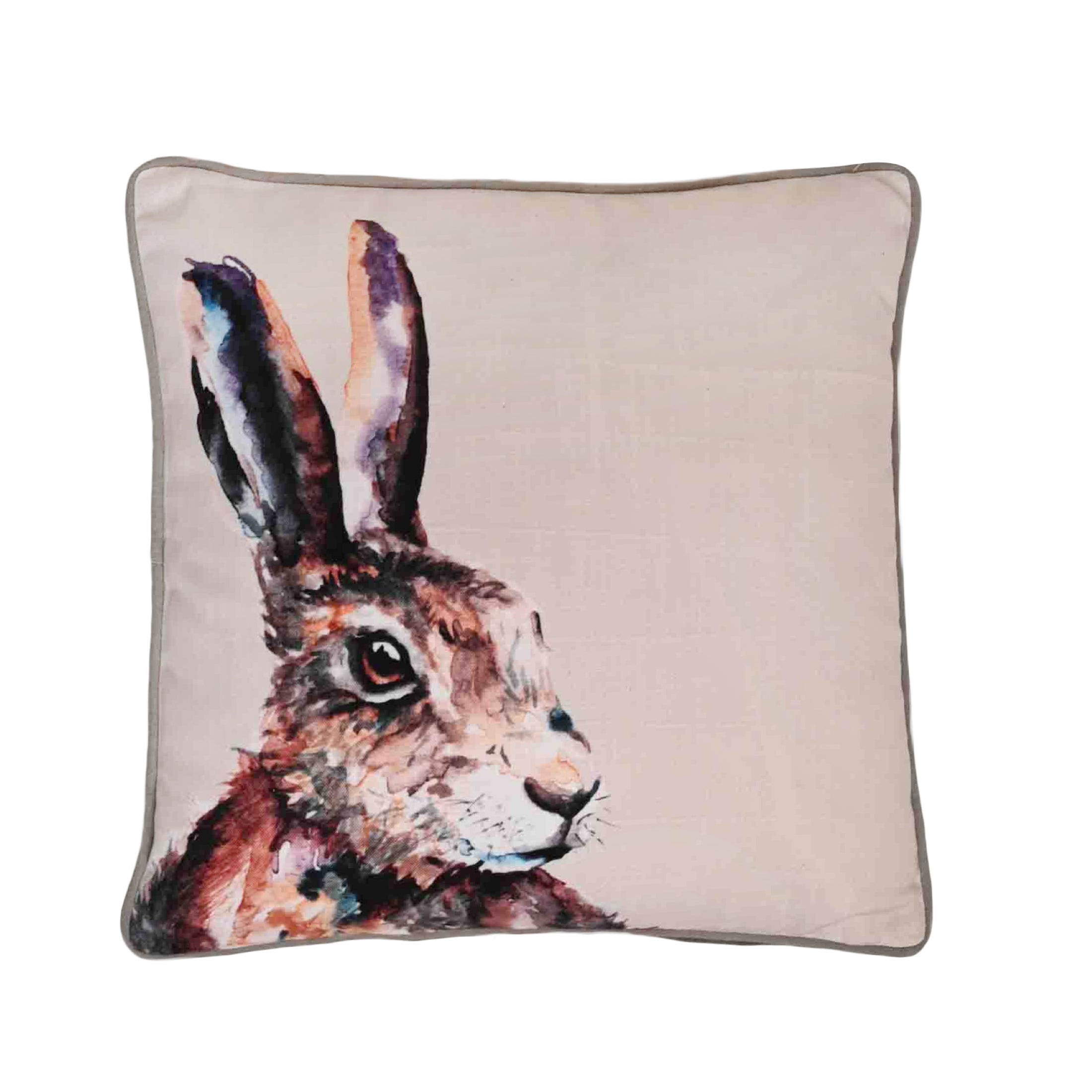 Meg Hawkins Hare Square Cushion With Wooden Buttons Cream
