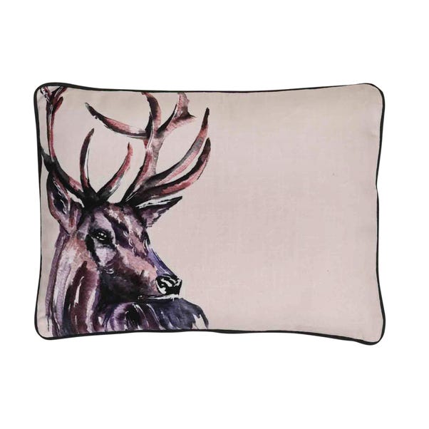 Meg Hawkins Stag Rectangular Cushion with Wooden Buttons image 1 of 2