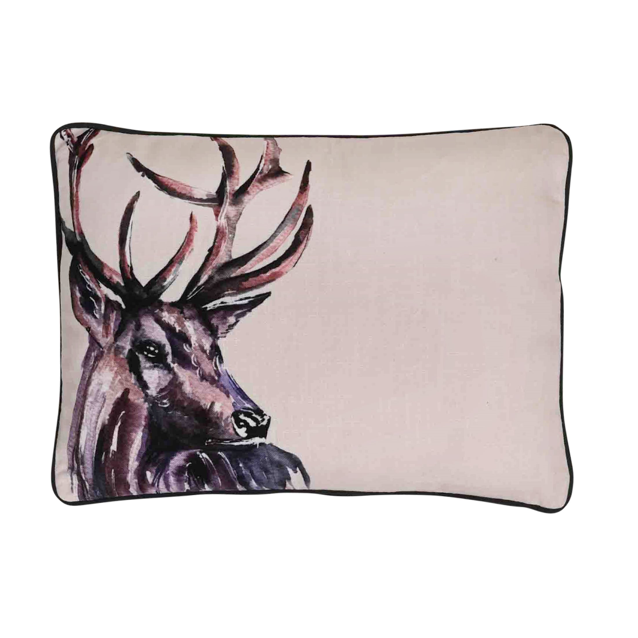 Meg Hawkins Stag Rectangular Cushion With Wooden Buttons Cream