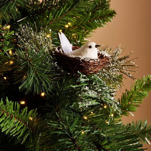 View Snowbird In Nest With Frosted Foliage Pick