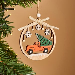Christmas Truck With Tree Wooden Hanging Decoration