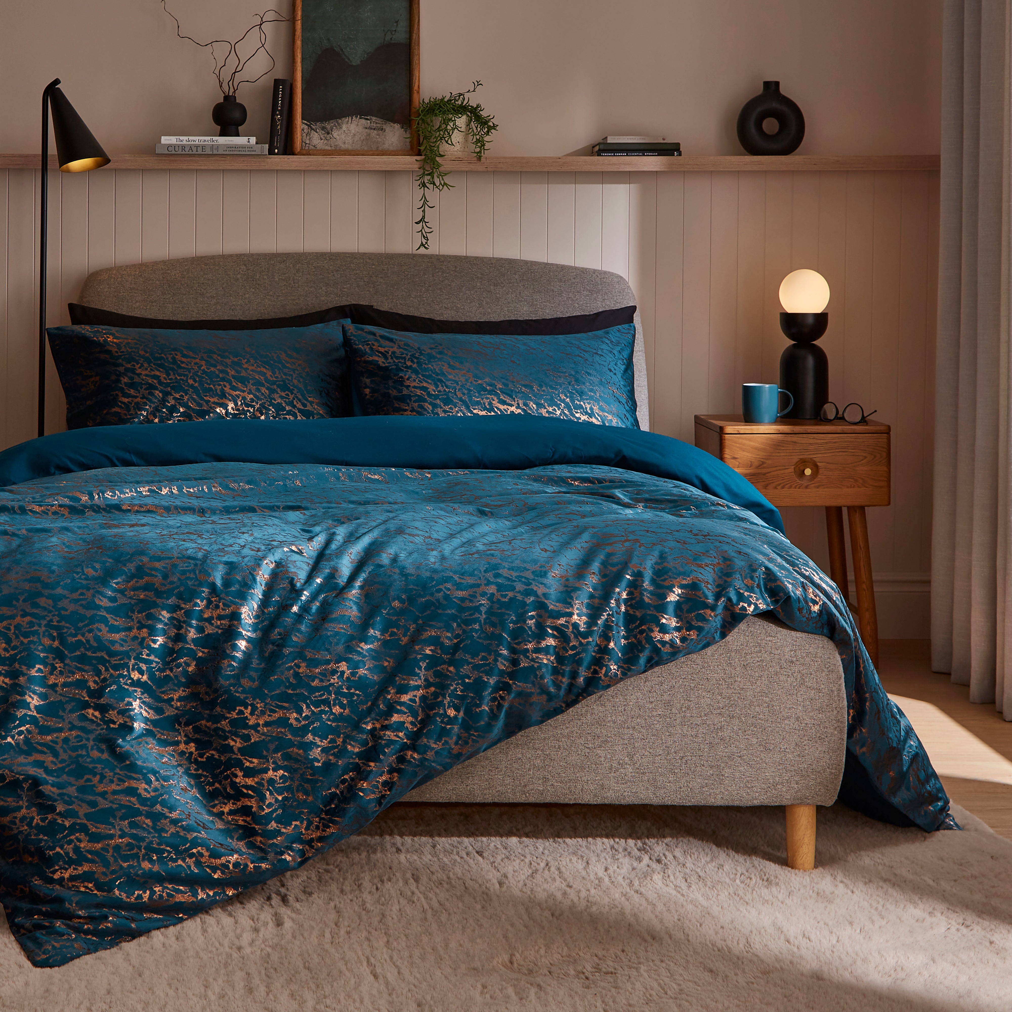 Barker Foil Duvet Cover And Pillowcase Set Teal Blue